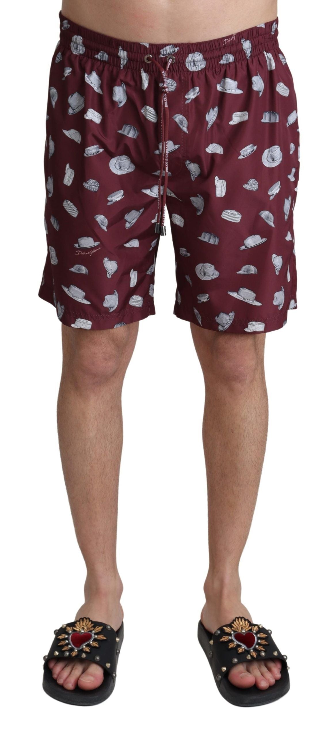 Kastanienbraune Hüte Print Beachwear Shorts Bademode