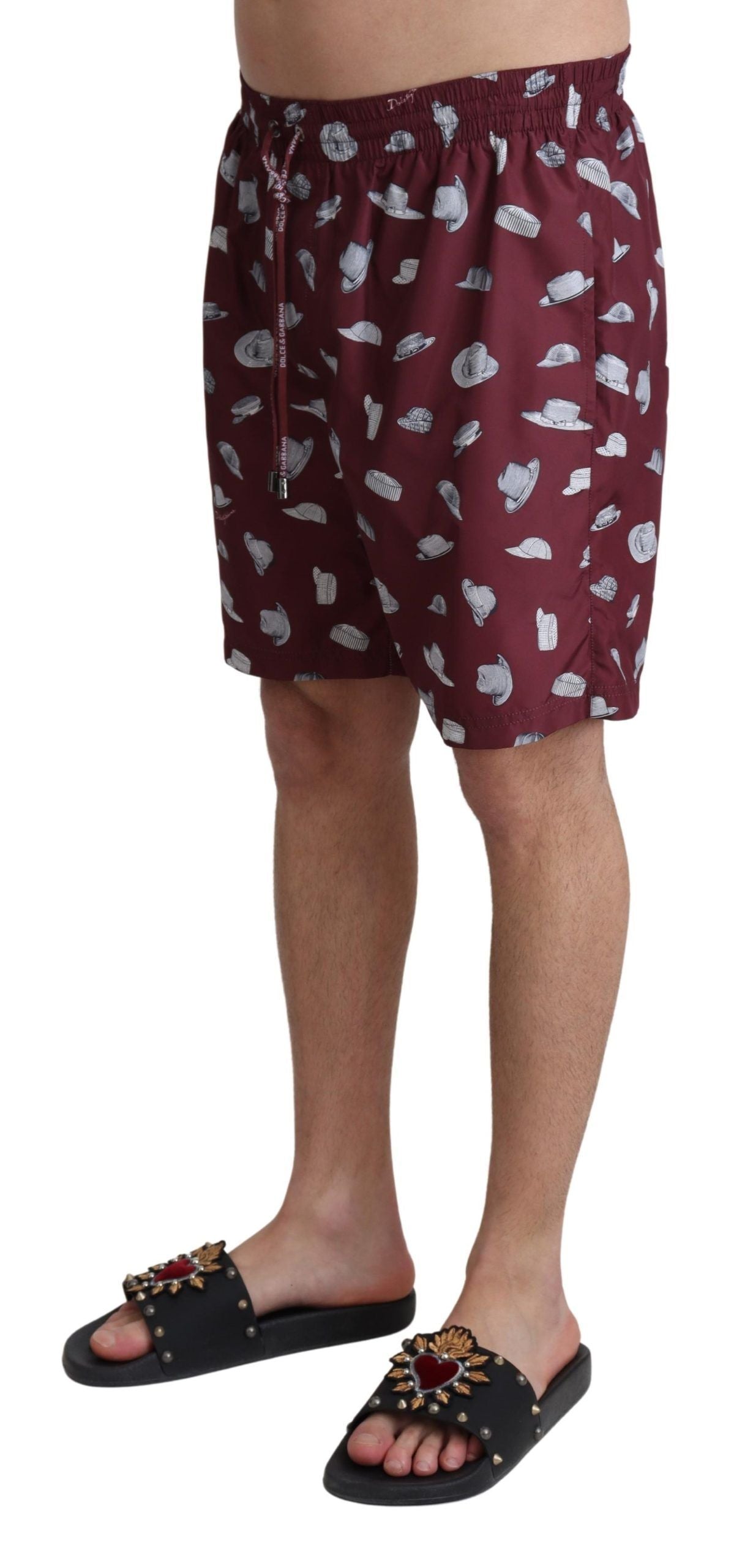 Kastanienbraune Hüte Print Beachwear Shorts Bademode