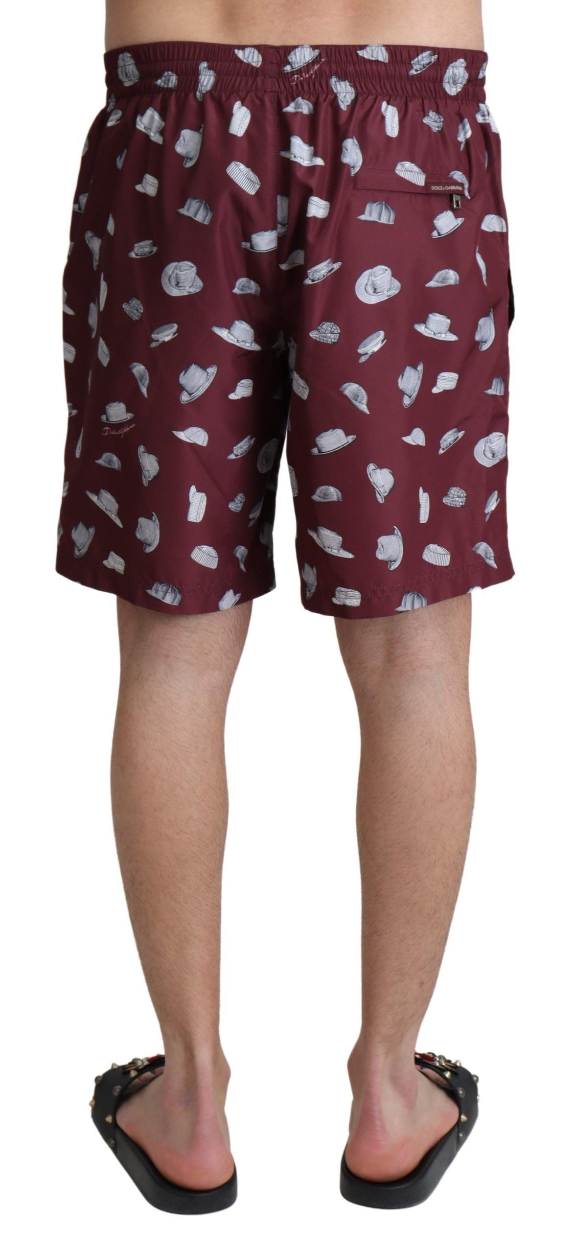 Kastanienbraune Hüte Print Beachwear Shorts Bademode