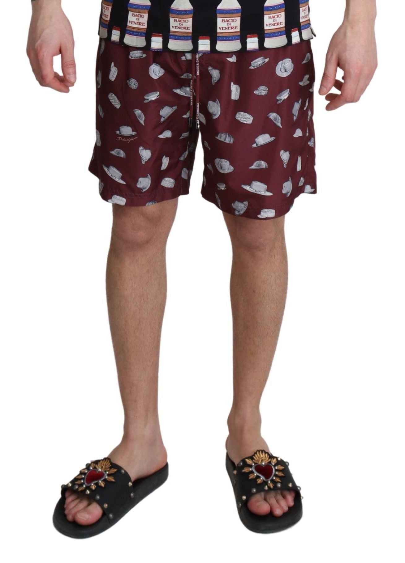 Kastanienbraune Hüte Print Beachwear Shorts Bademode