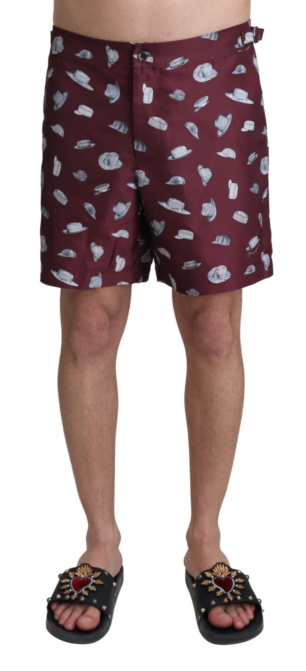 Kastanienbraune Hüte Print Beachwear Shorts Bademode