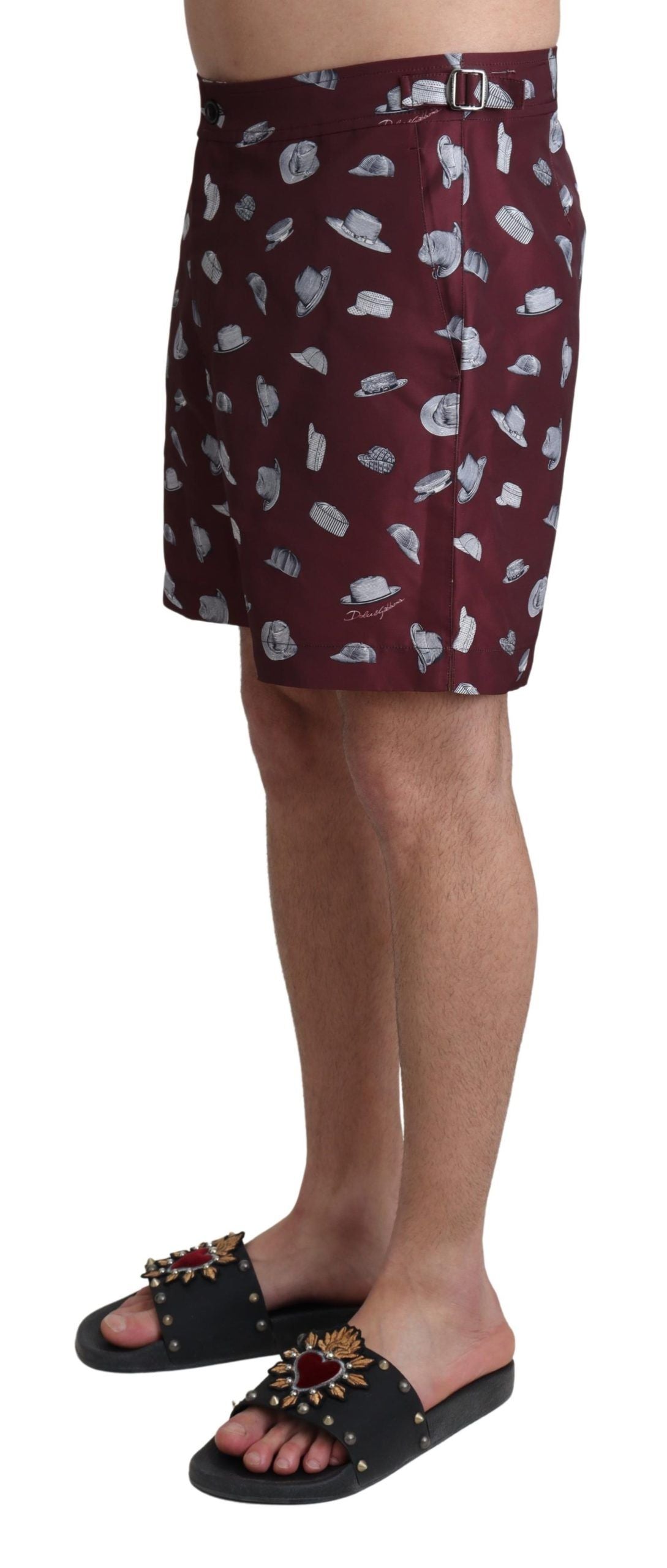 Kastanienbraune Hüte Print Beachwear Shorts Bademode