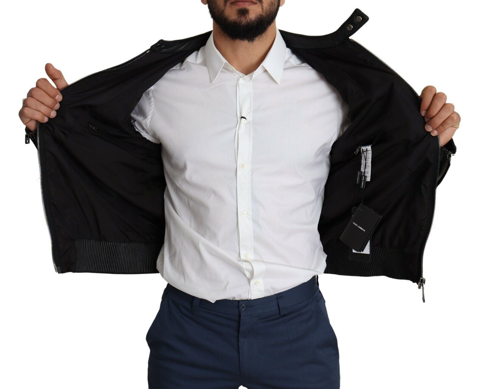 Schwarze Bomberjacke aus Nylon mit durchgehendem Reißverschluss für Herren