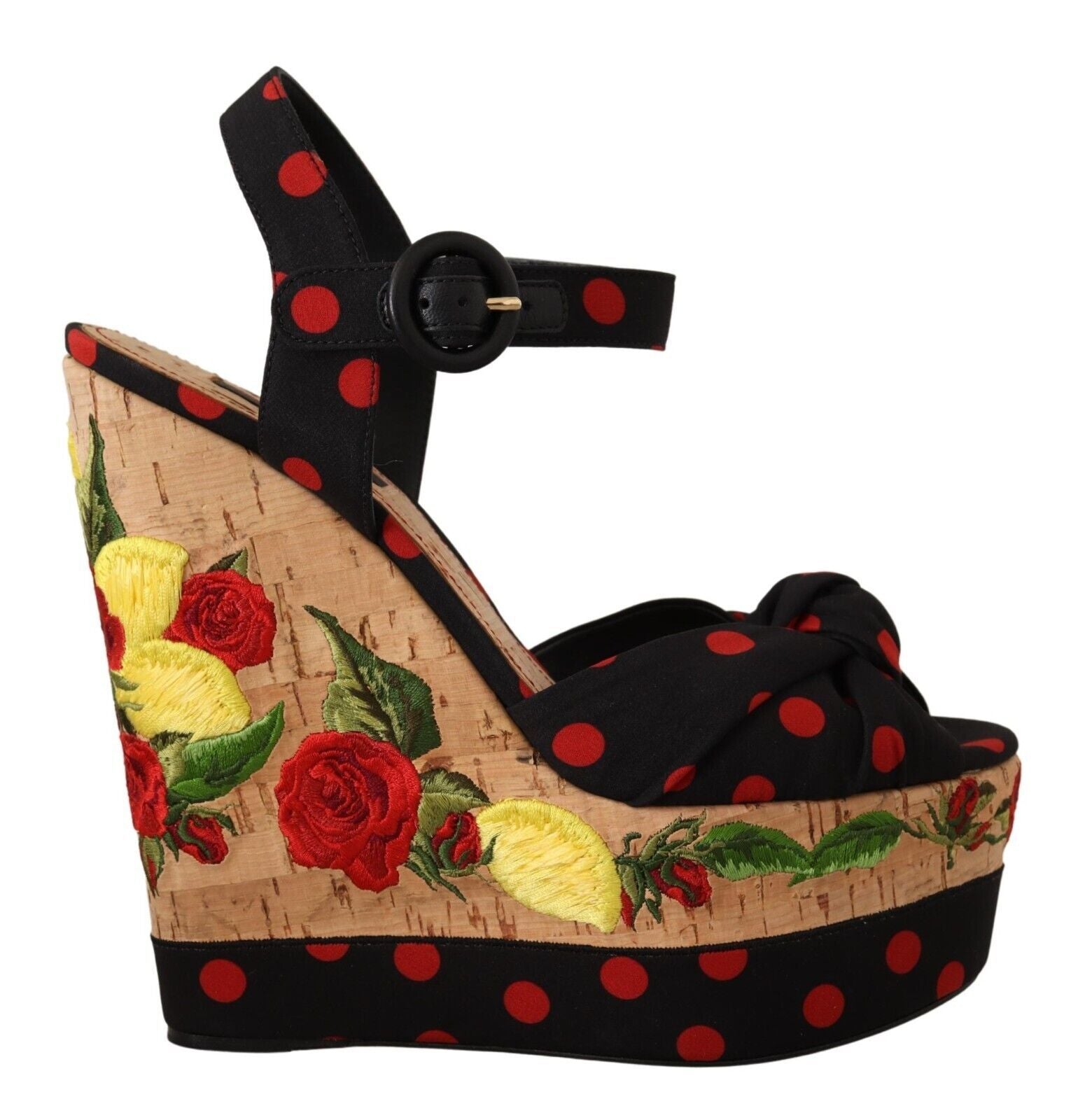 Mehrfarbige Plateau-Wedges-Sandalen mit Charmeuse-Schuhen