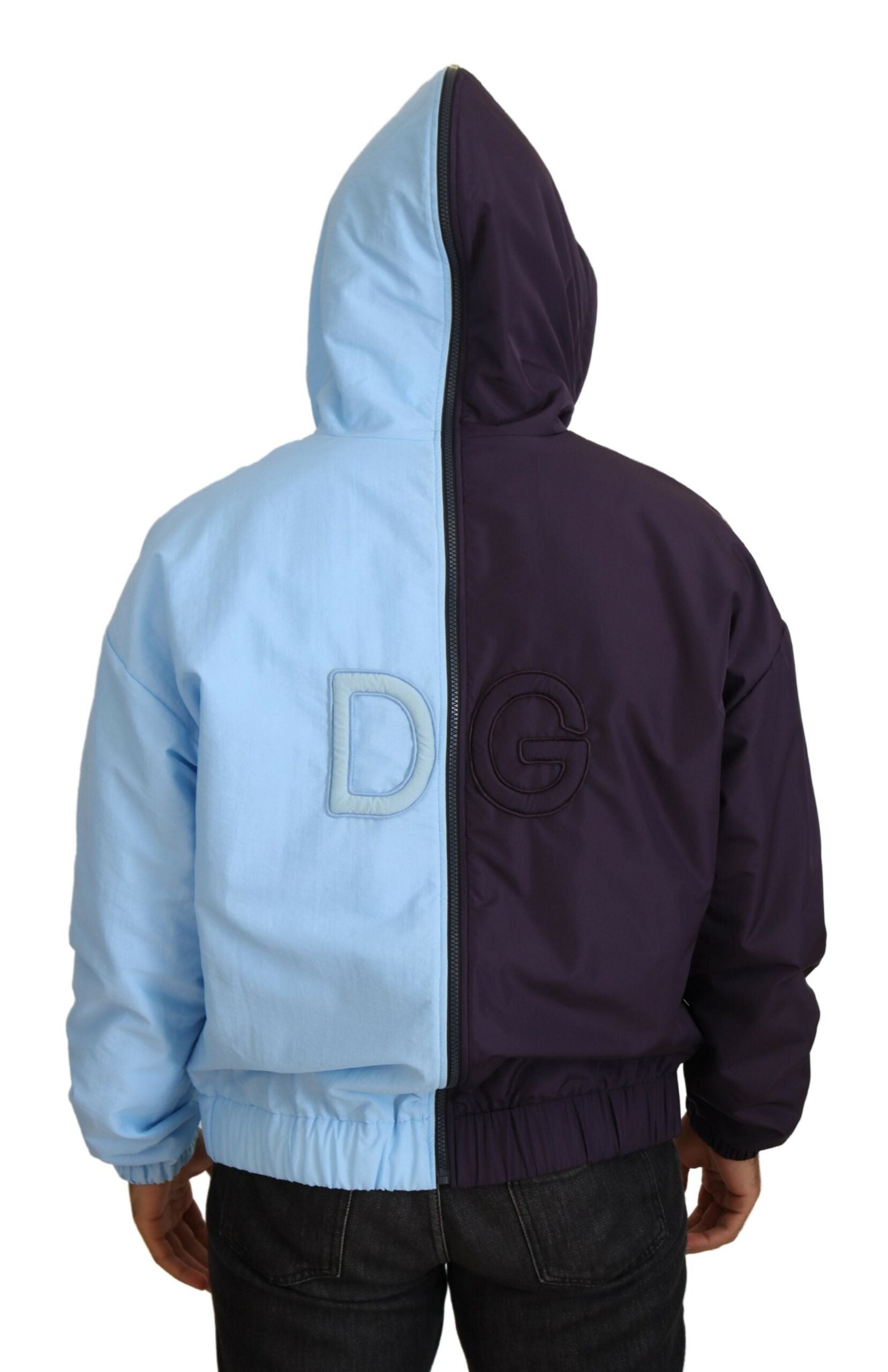 Schwarz-Blaue DG-Herrenjacke mit durchgehendem Reißverschluss und Kapuze