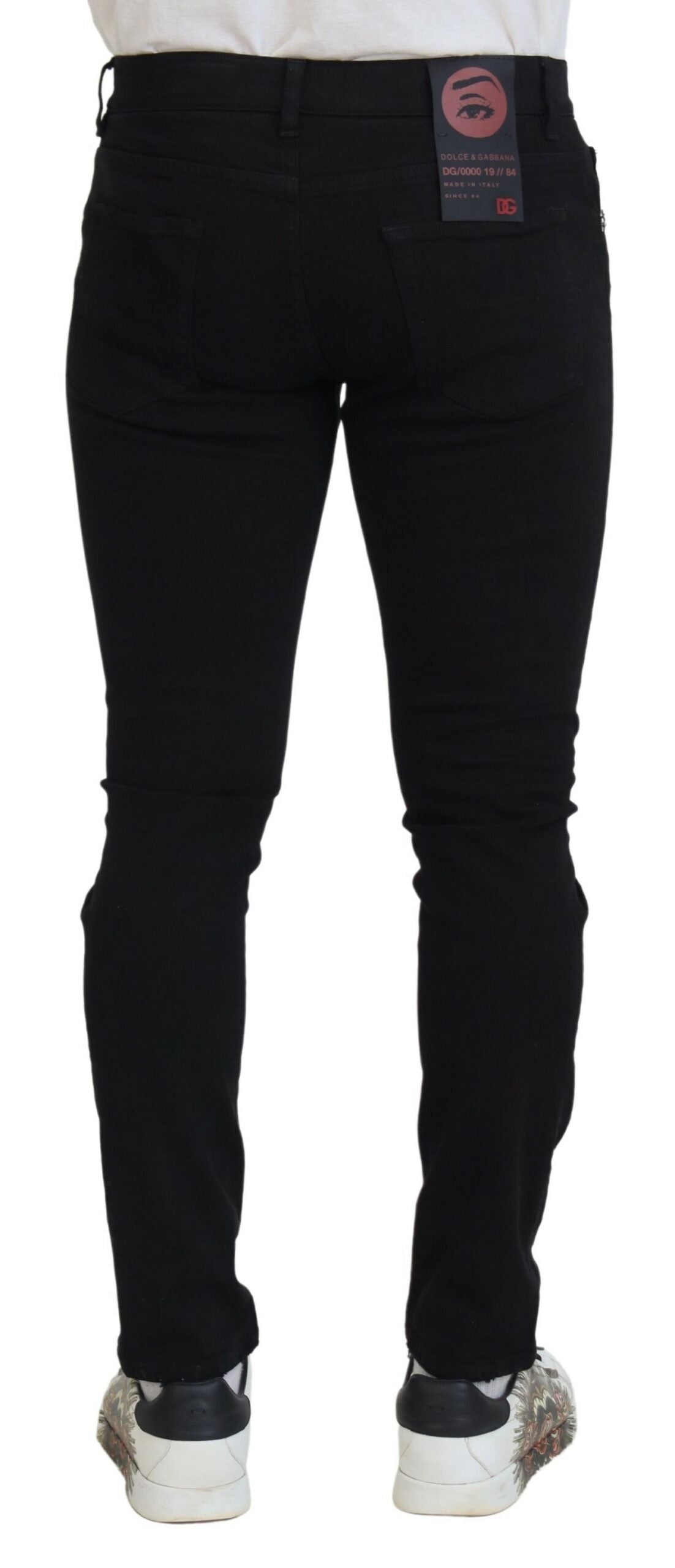 Schwarze Slim Fit Jeans aus zerfetztem Baumwolldenim