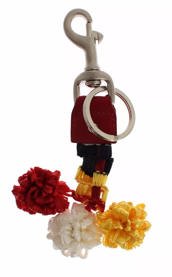 Silberbrauner Raffia-Leder-Verschlussfinder-Ketten-Schlüsselring