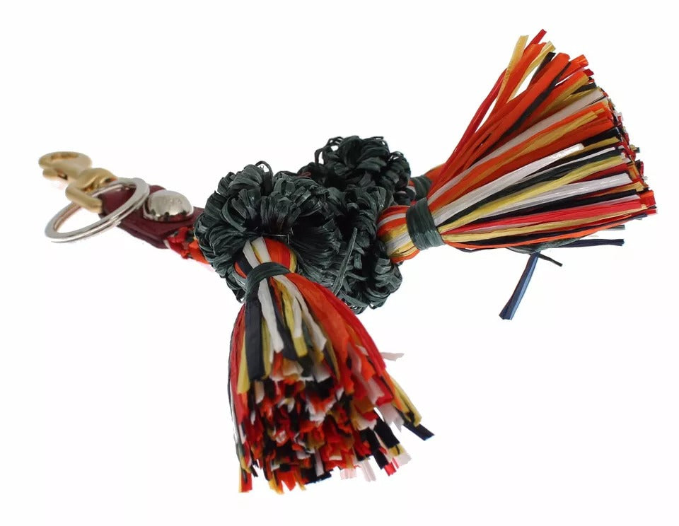 Mehrfarbiger Schlüsselanhänger mit Raffia-Lederverschluss