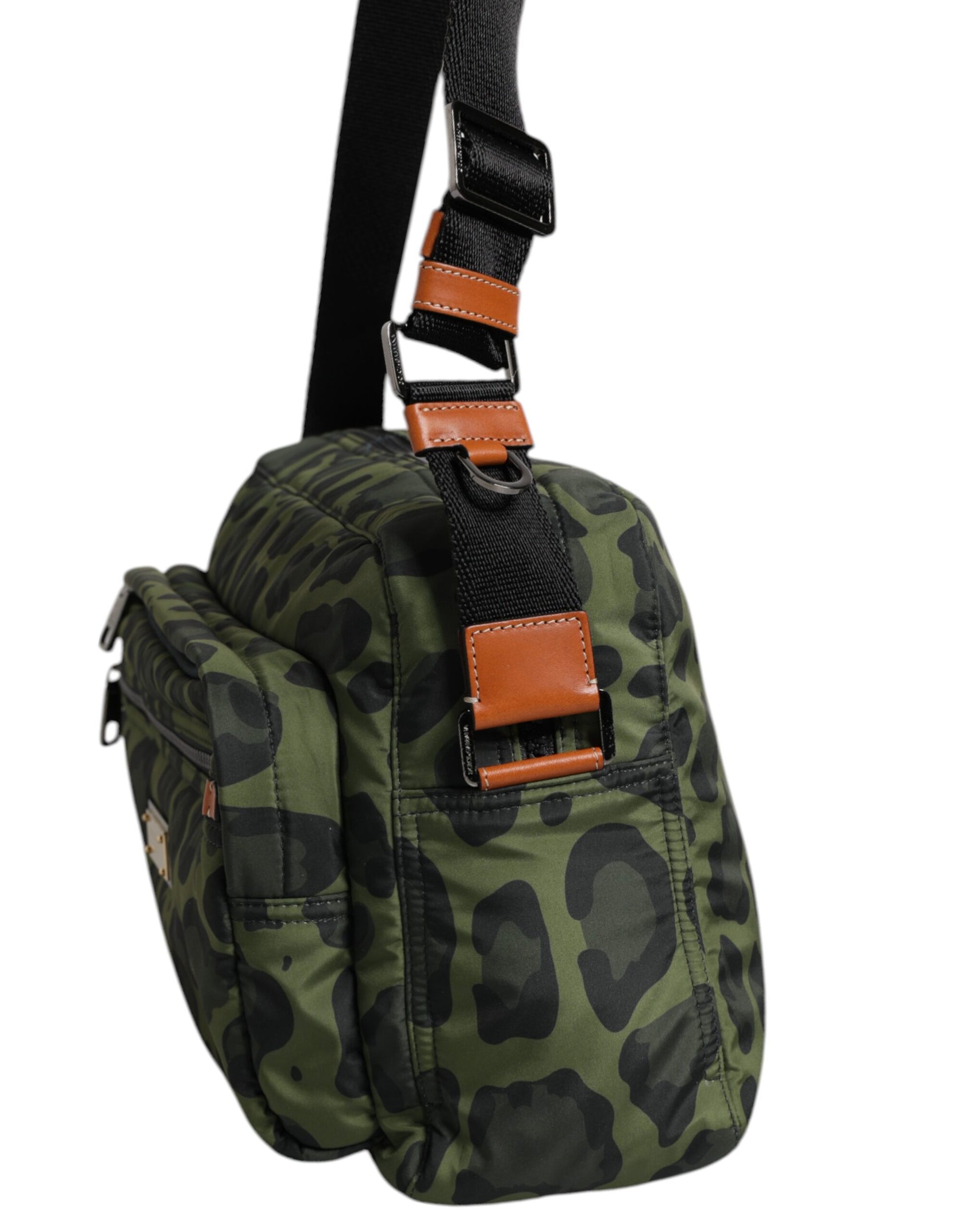 Grüne Polyester-Umhängetasche mit Leopardenmuster