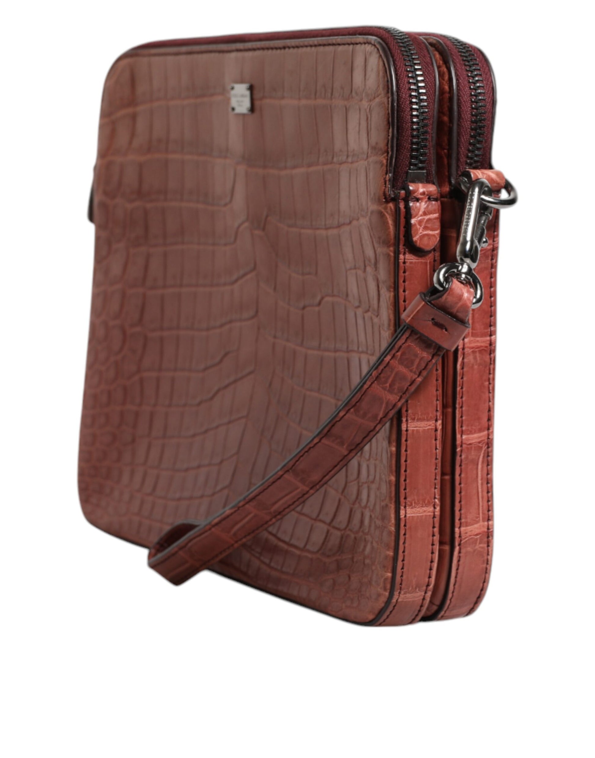 Bordeaux Krokodil Leder Logo Plakette Herren Aktentasche
