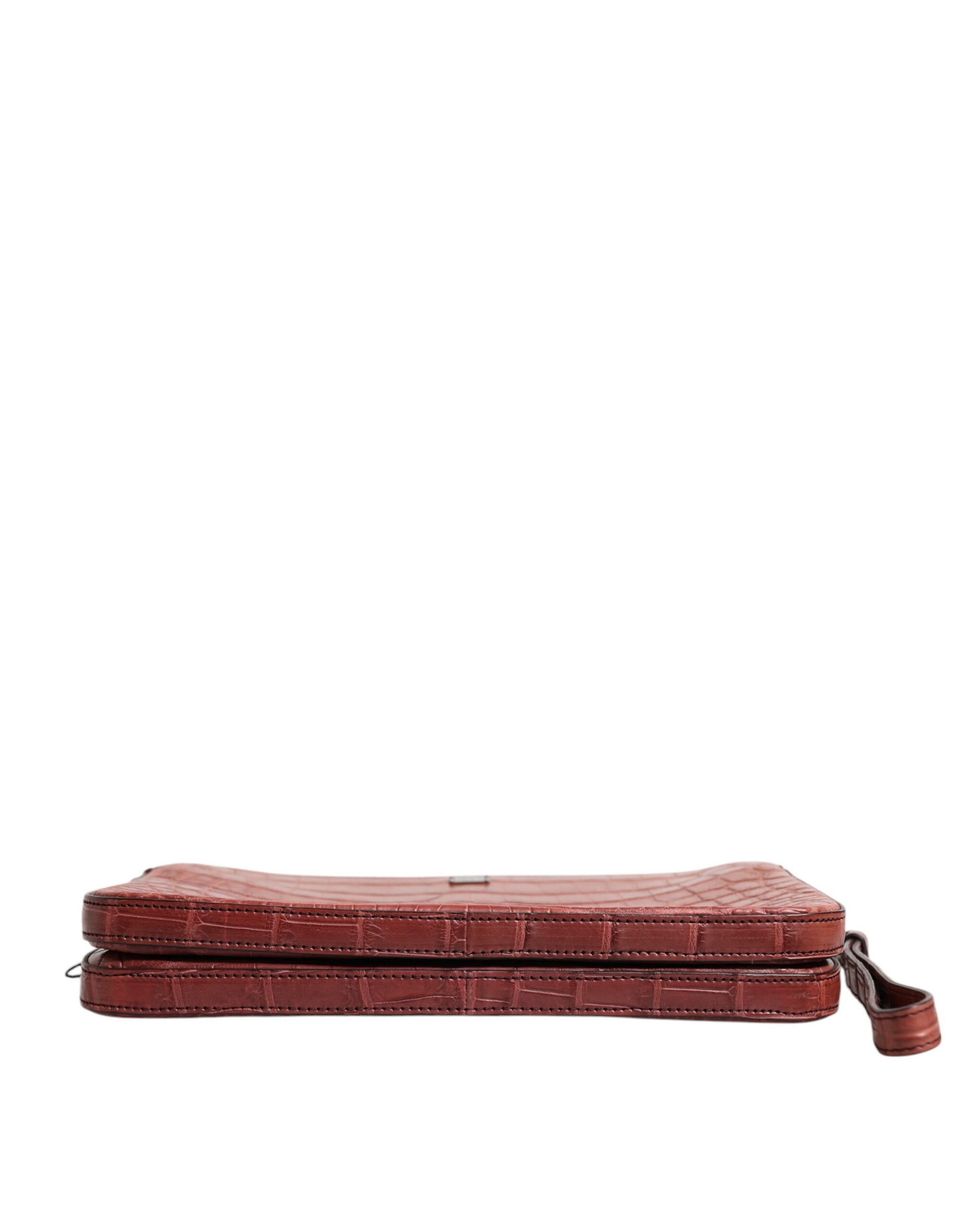 Bordeaux Krokodil Leder Logo Plakette Herren Aktentasche