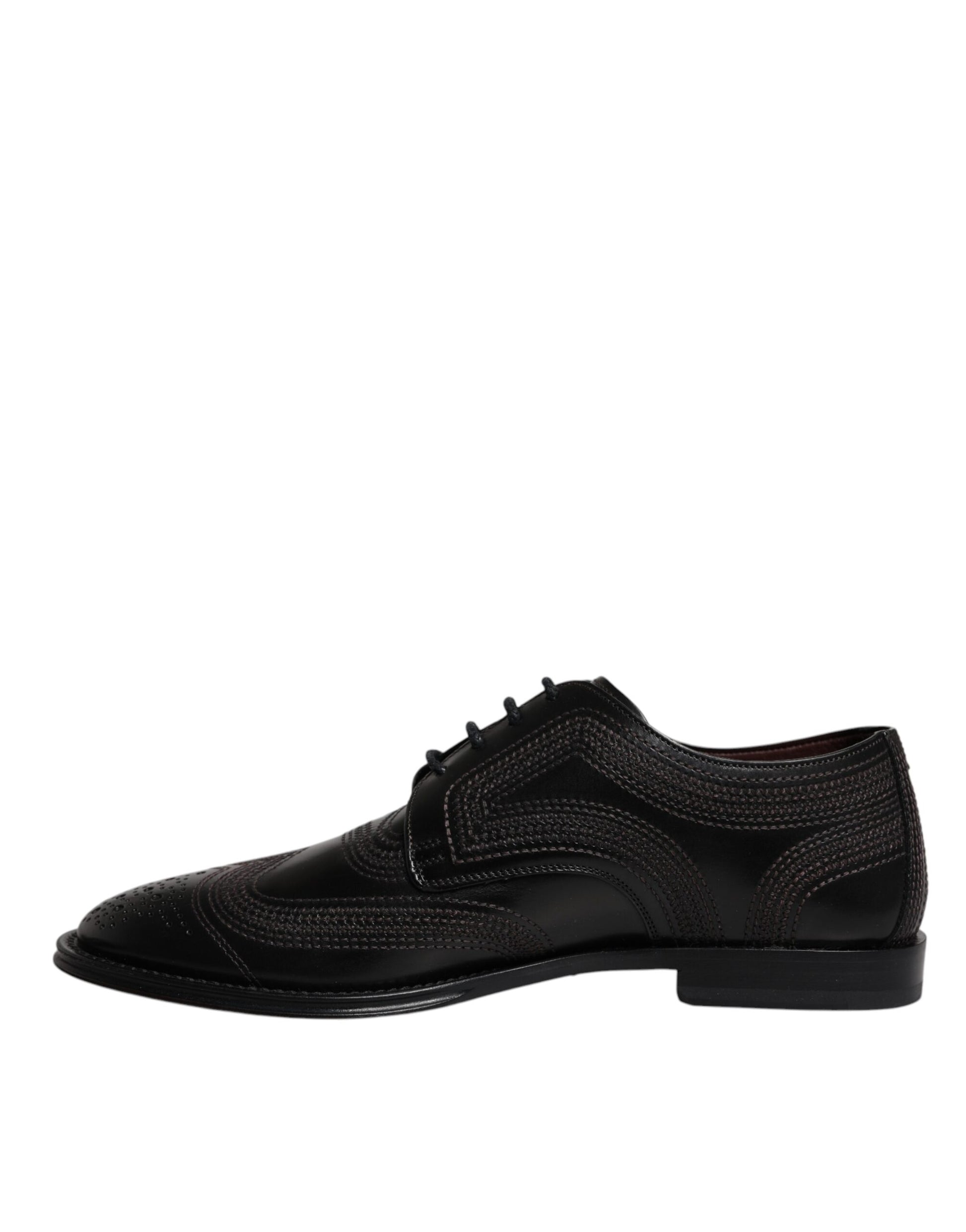 Dolce & Gabbana Black Embroidered Classic Leather Derby Dress Shoes