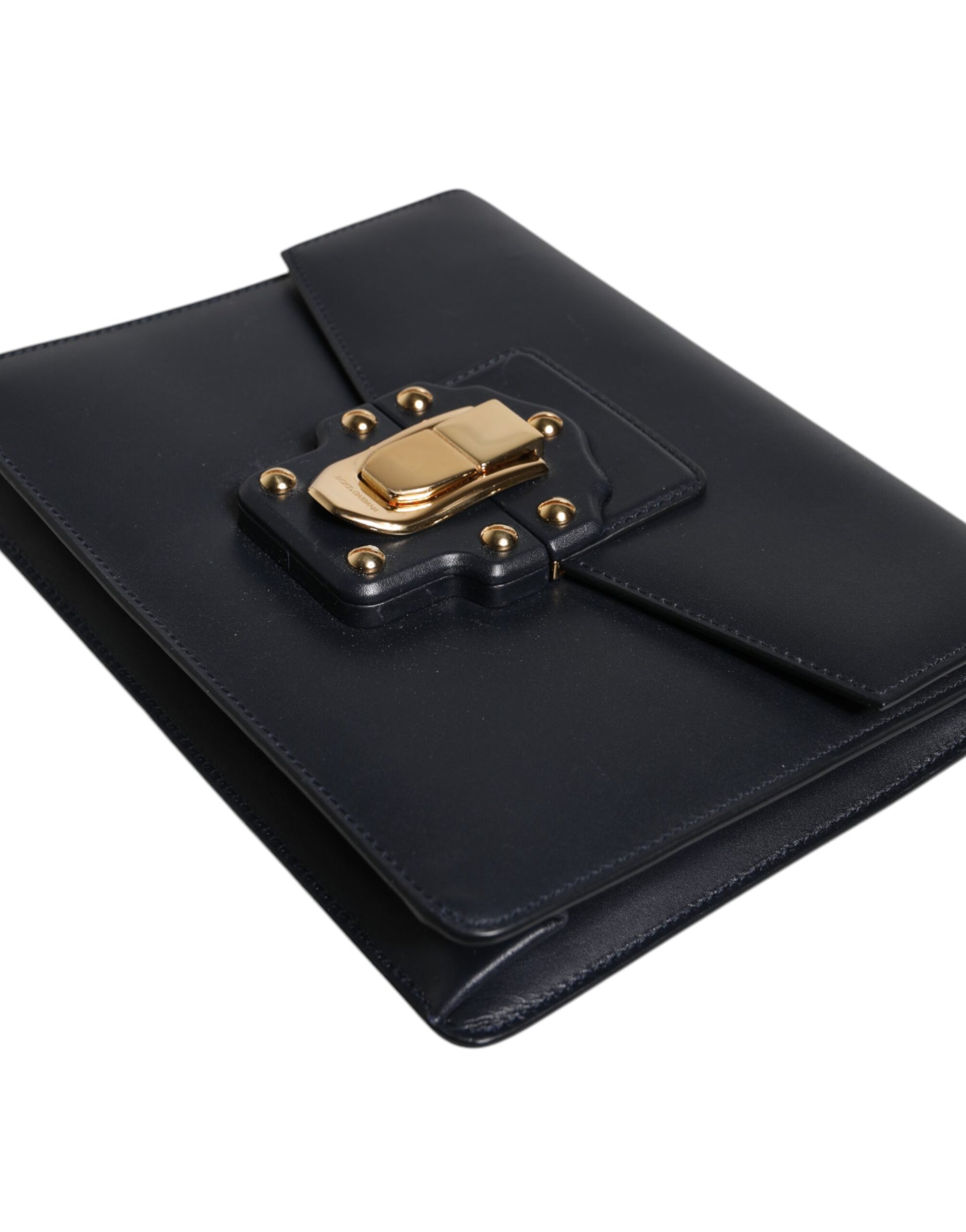 Dolce & Gabbana Black Leather Logo Gold Crossbody Purse Bag