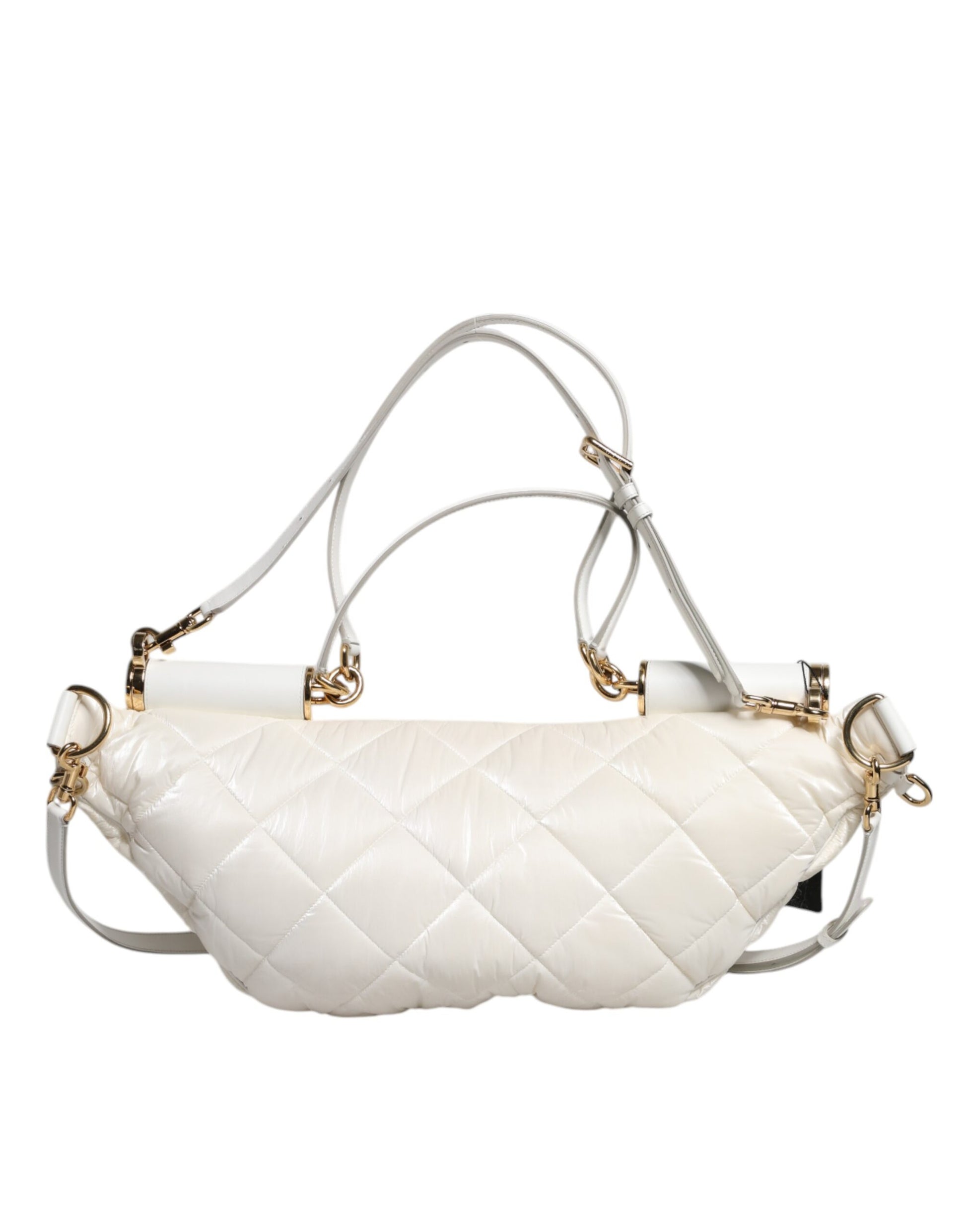 Dolce & Gabbana White Quilted Logo Plaque Belt Waist Fanny Pack Bag