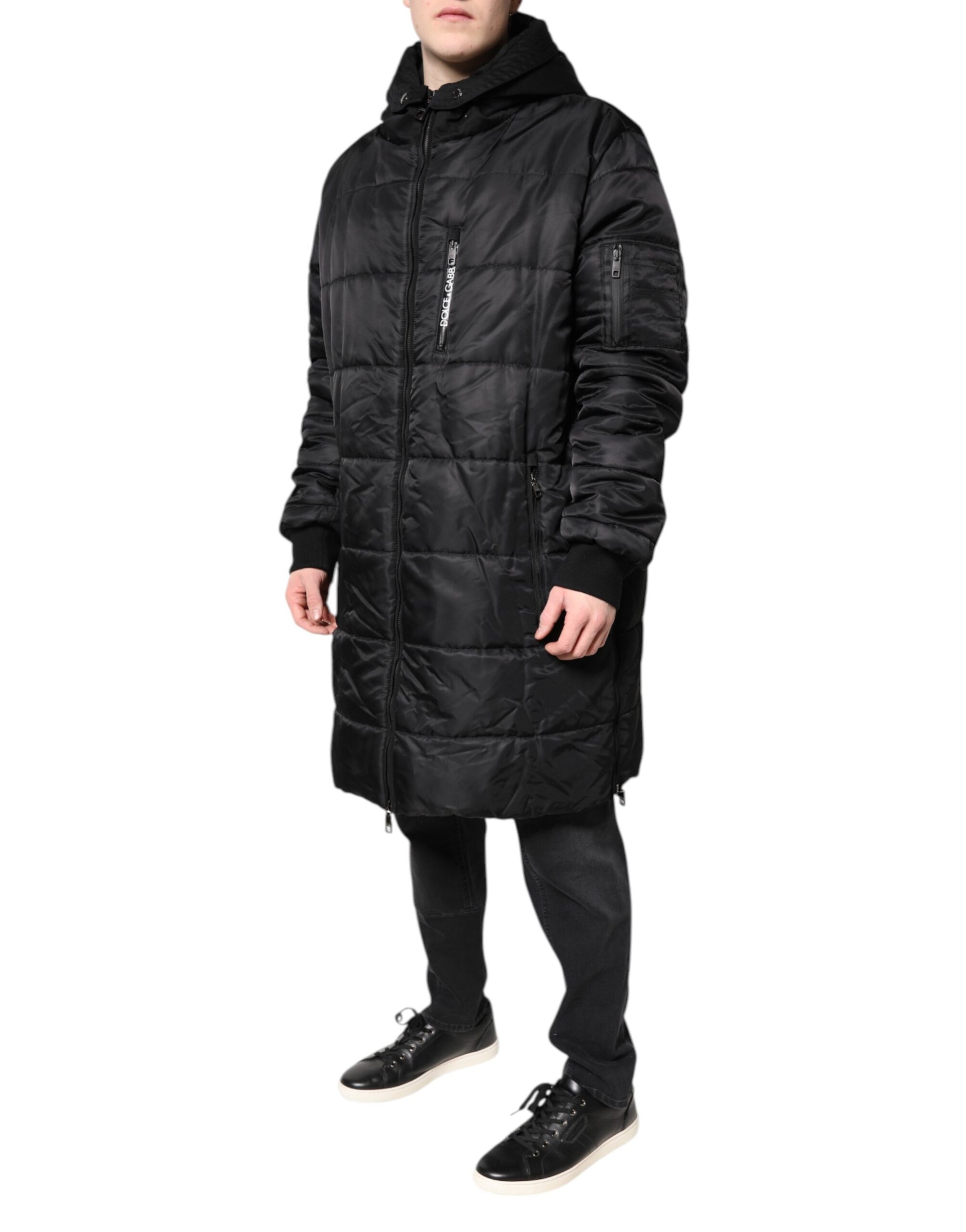 Schwarzer Parka mit Kapuze für Herren, Wintermantel