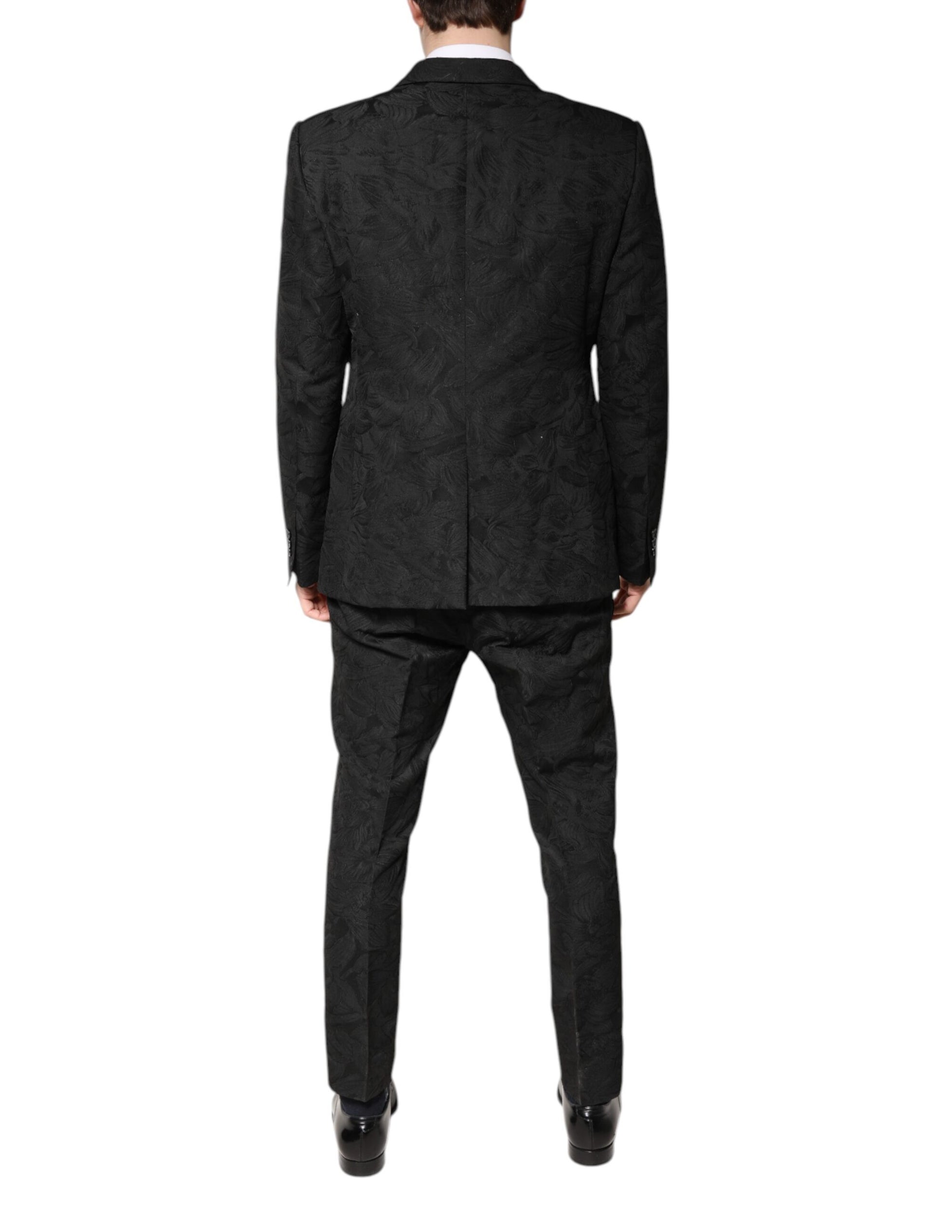 Schwarzer 2-teiliger Anzug aus Polyester-Jacquard mit Blumenmuster