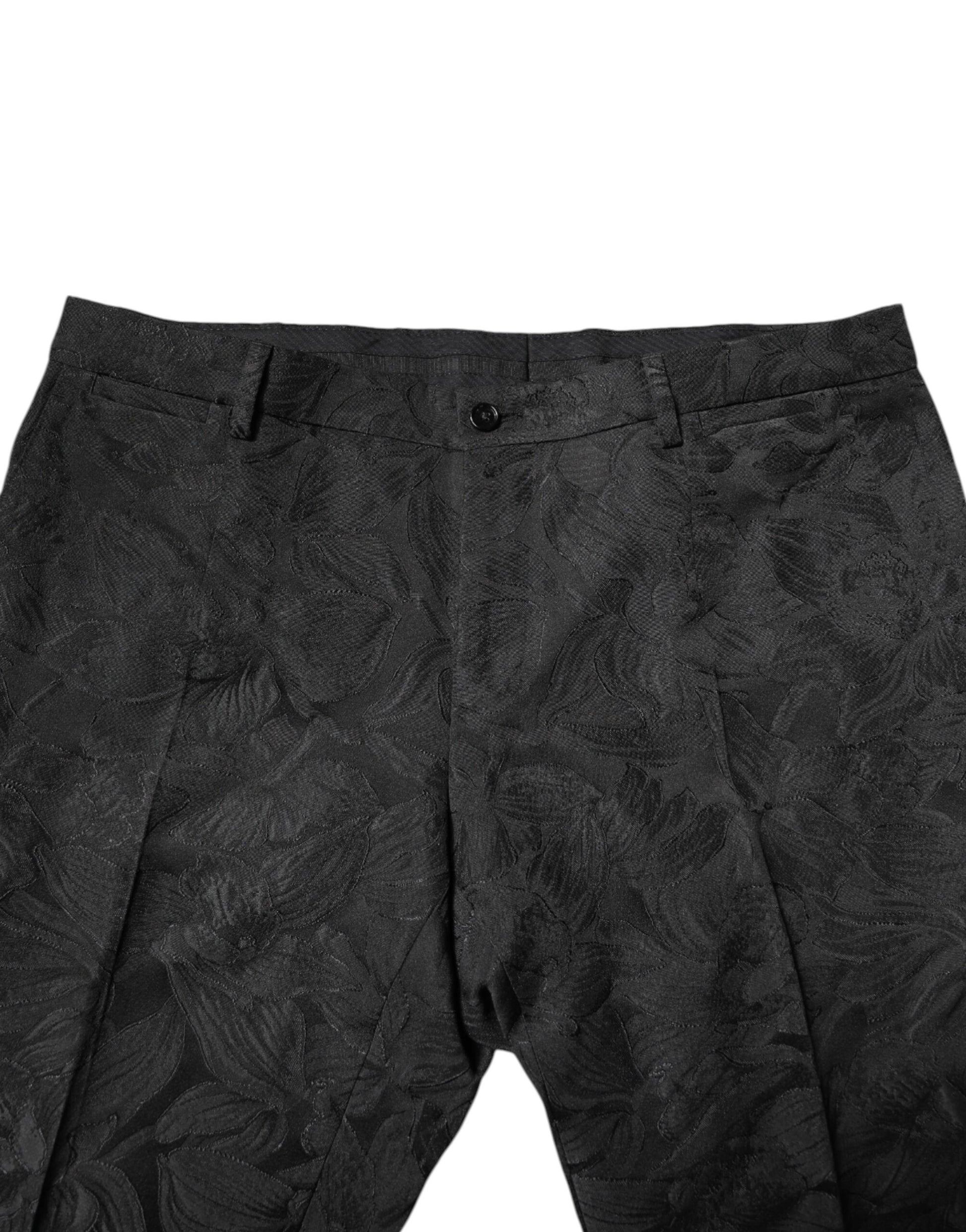 Schwarzer 2-teiliger Anzug aus Polyester-Jacquard mit Blumenmuster