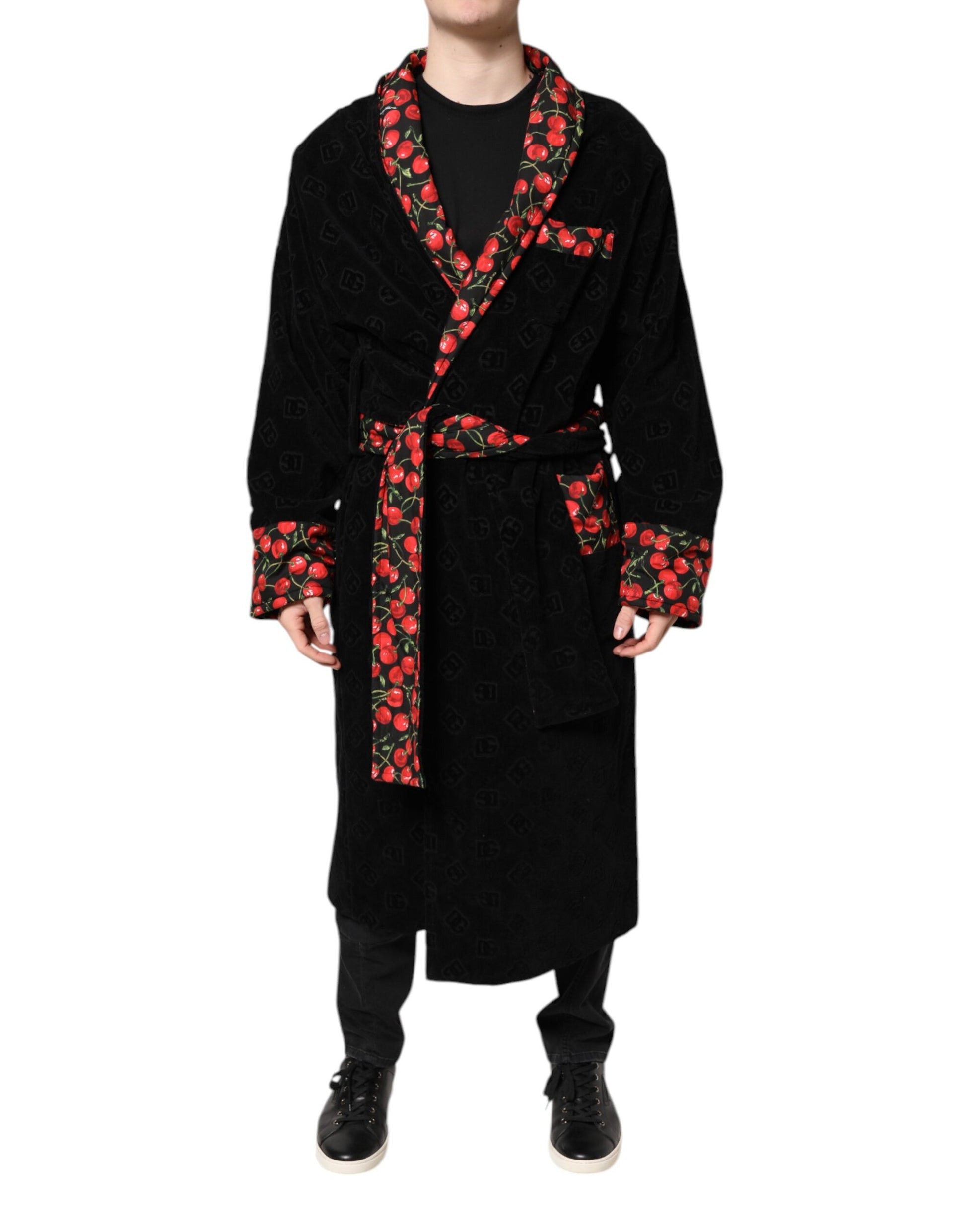Black Cherry Print Wickelmantel Herren Manteljacke