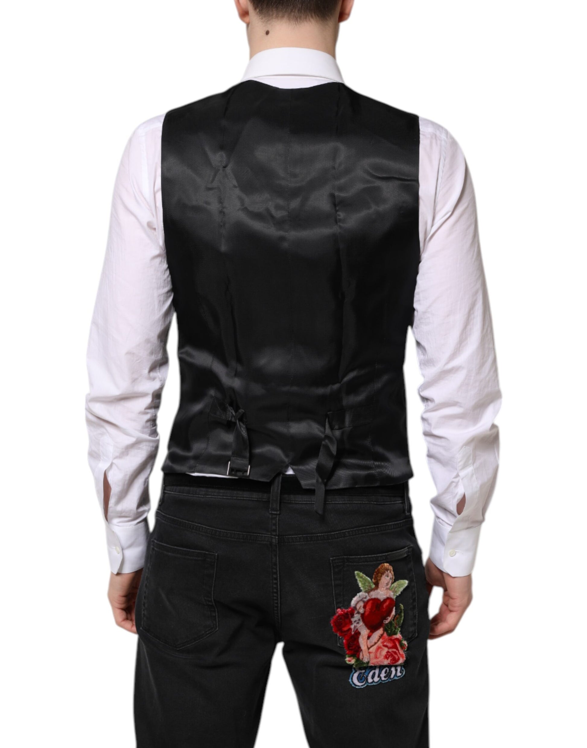 Dolce & Gabbana Black Wool Waistcoat Dress Formal Vest