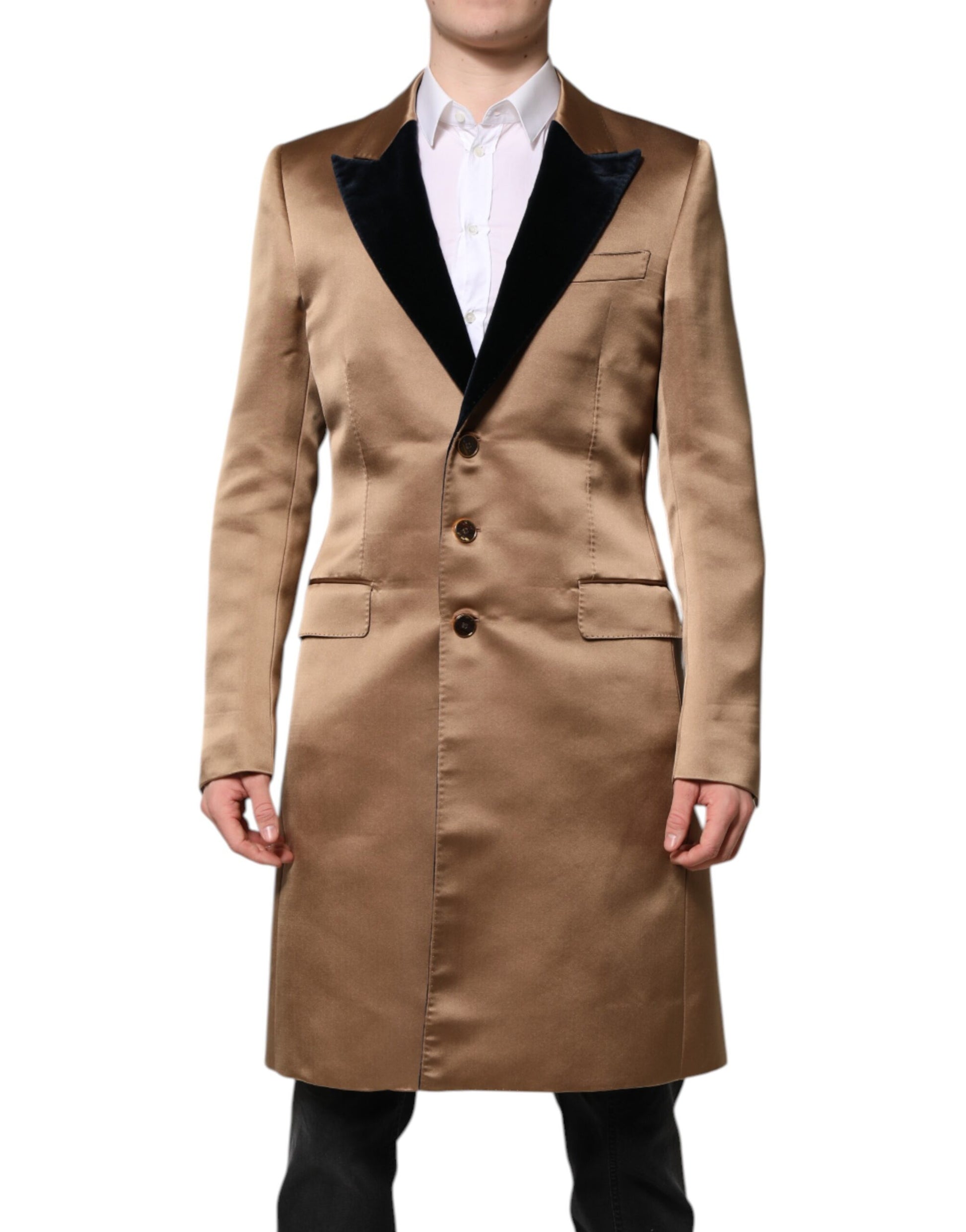 Braune einreihige Trenchcoat-Jacke aus Seide
