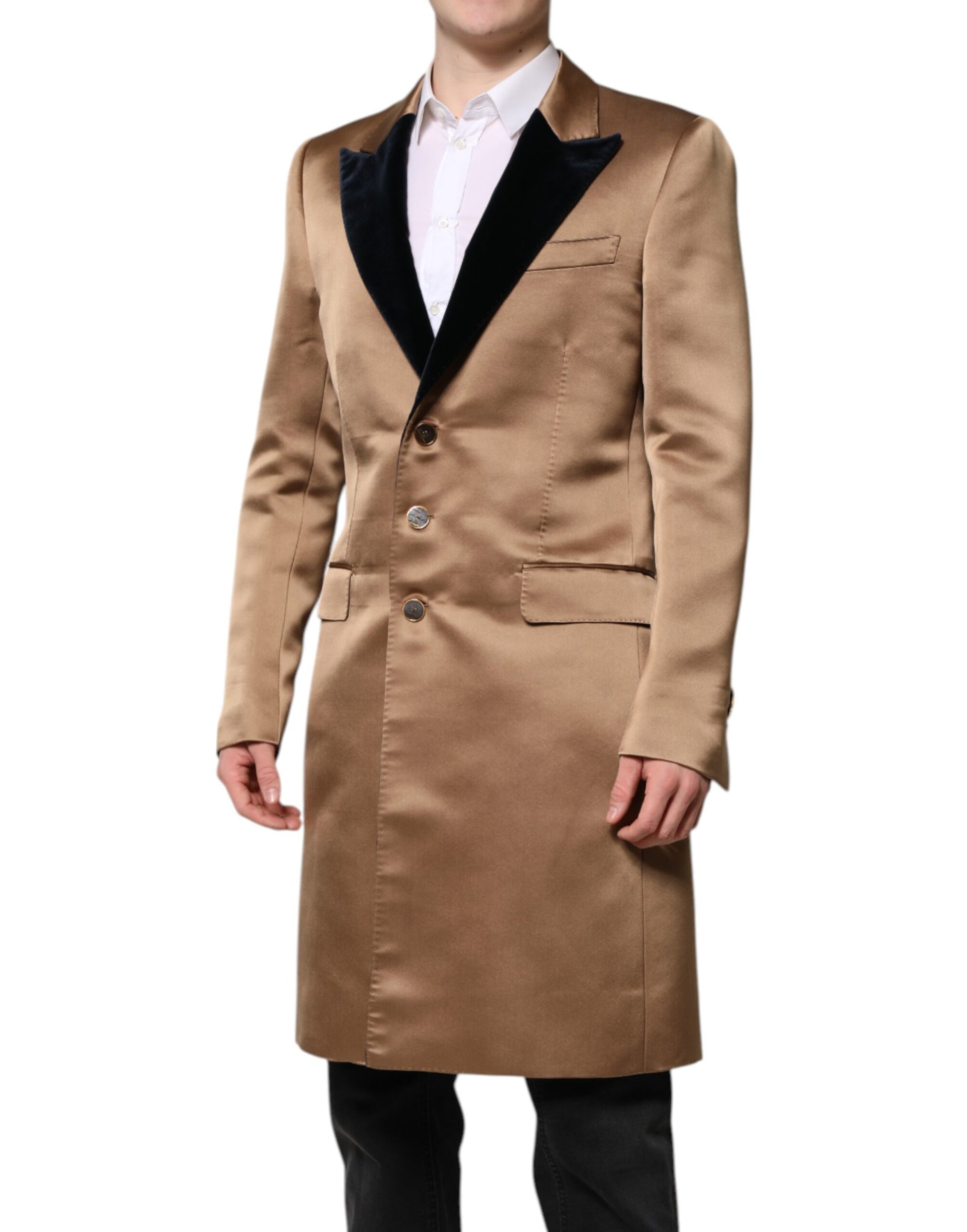 Braune einreihige Trenchcoat-Jacke aus Seide