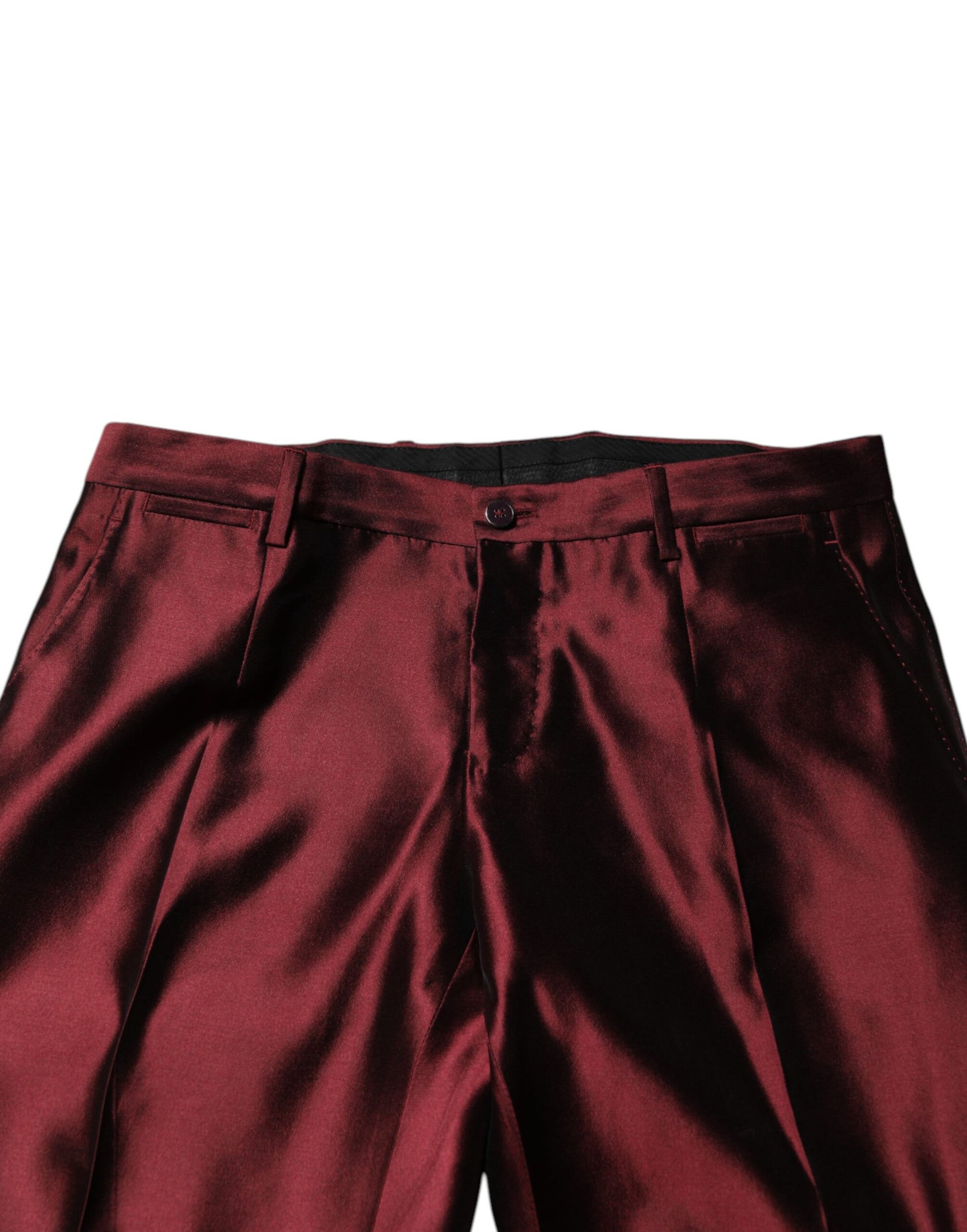 Bordeauxfarbener, zweiteiliger, einreihiger Seidenanzug