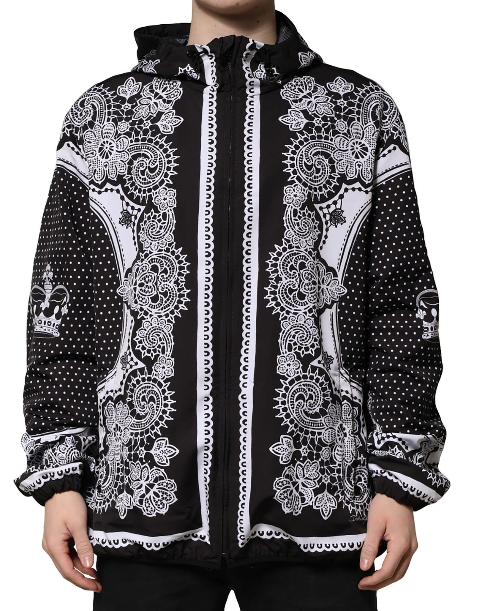 Schwarze Bomberjacke mit Kapuze und Bandana-Print