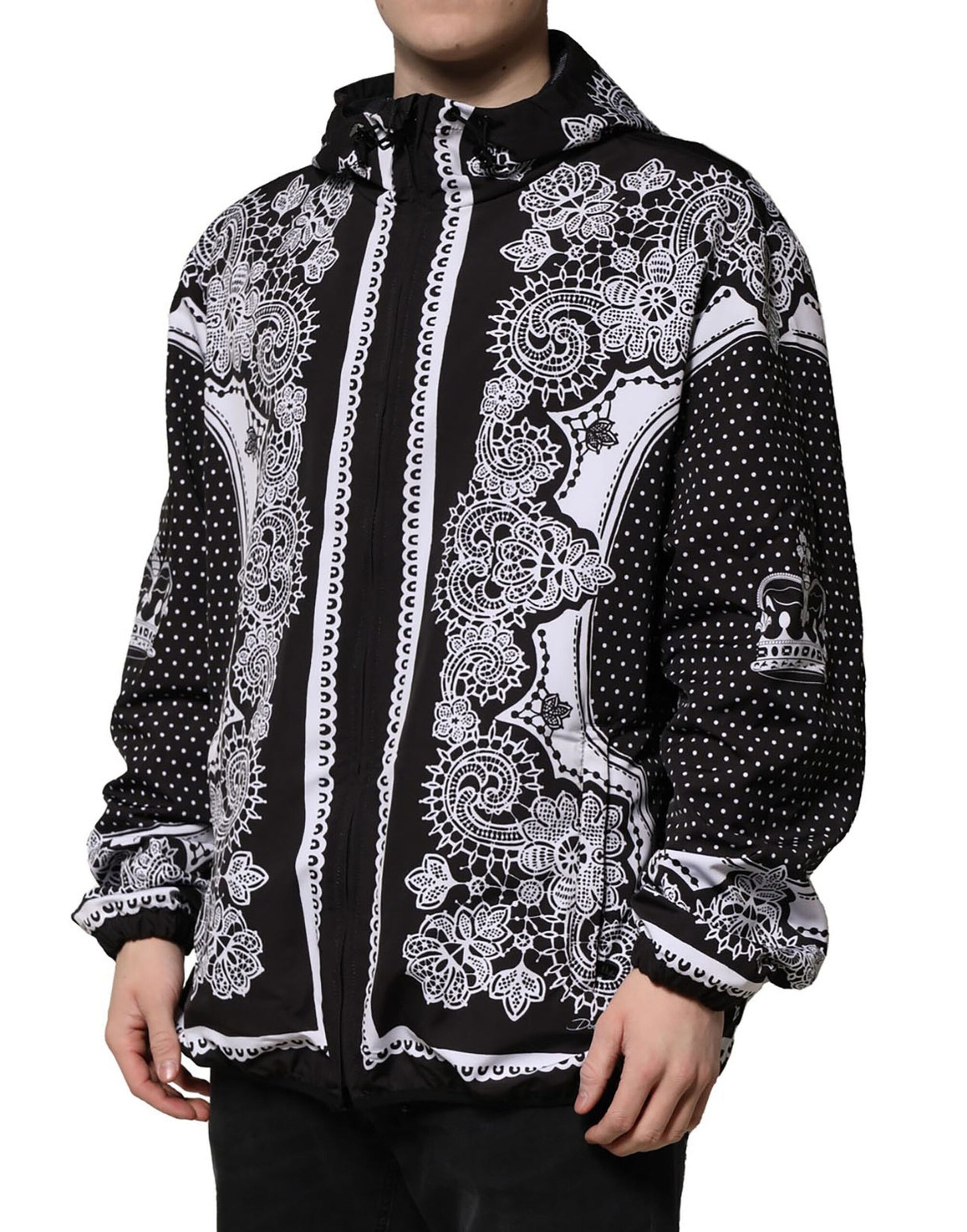 Schwarze Bomberjacke mit Kapuze und Bandana-Print