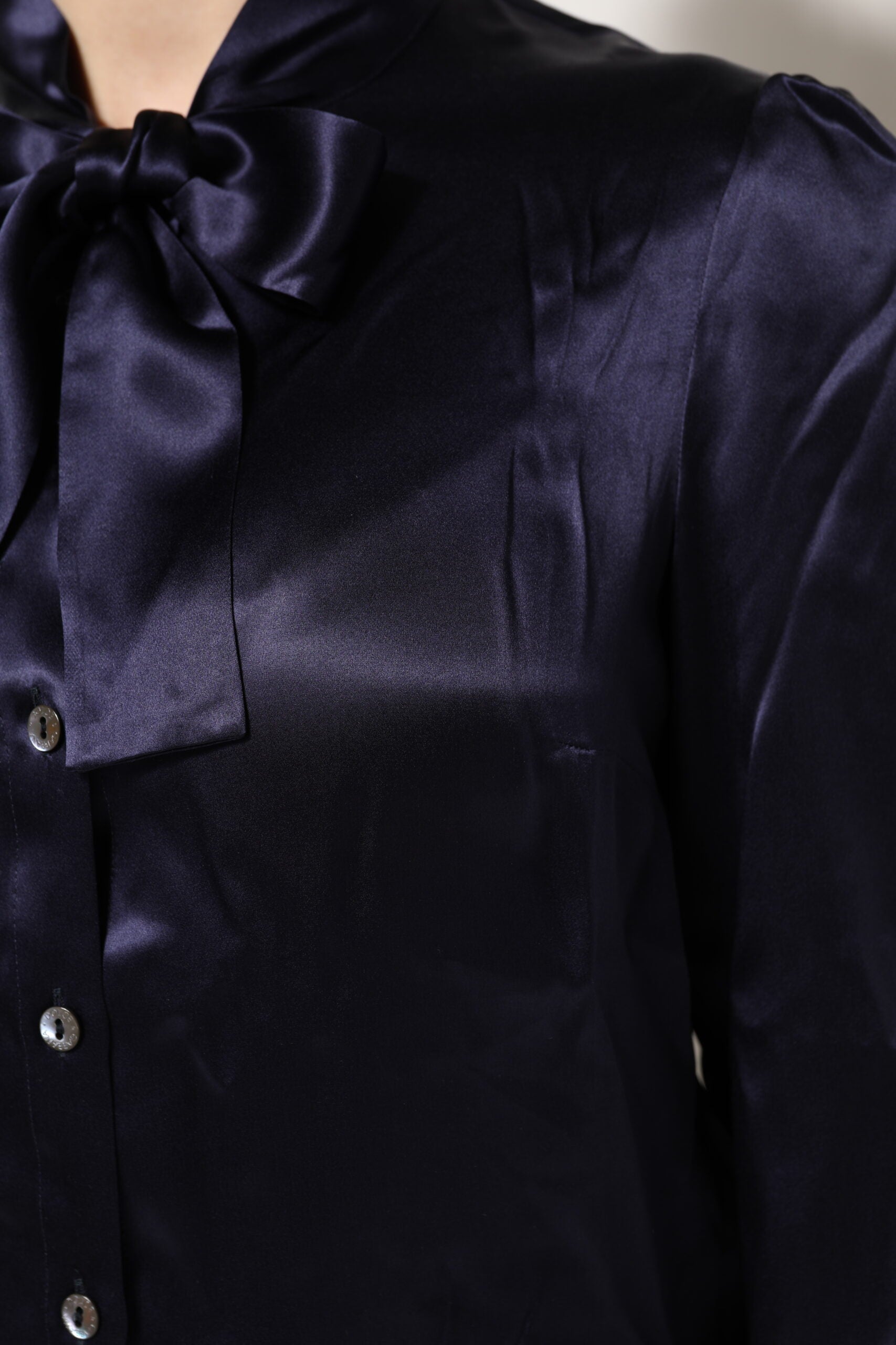 Dolce & Gabbana Dark Purple Silk Ascot Collared Blouse Top