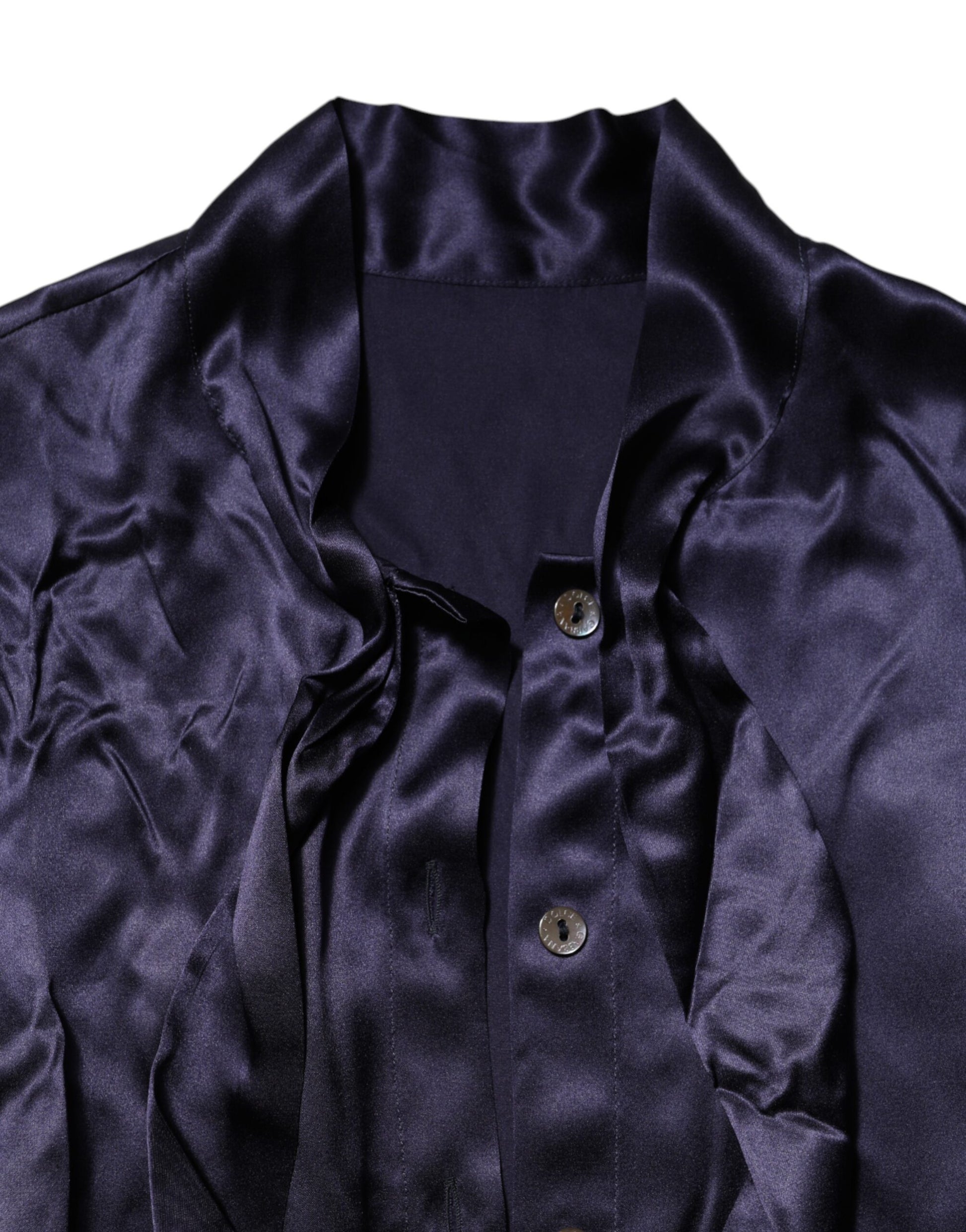 Dolce & Gabbana Dark Purple Silk Ascot Collared Blouse Top
