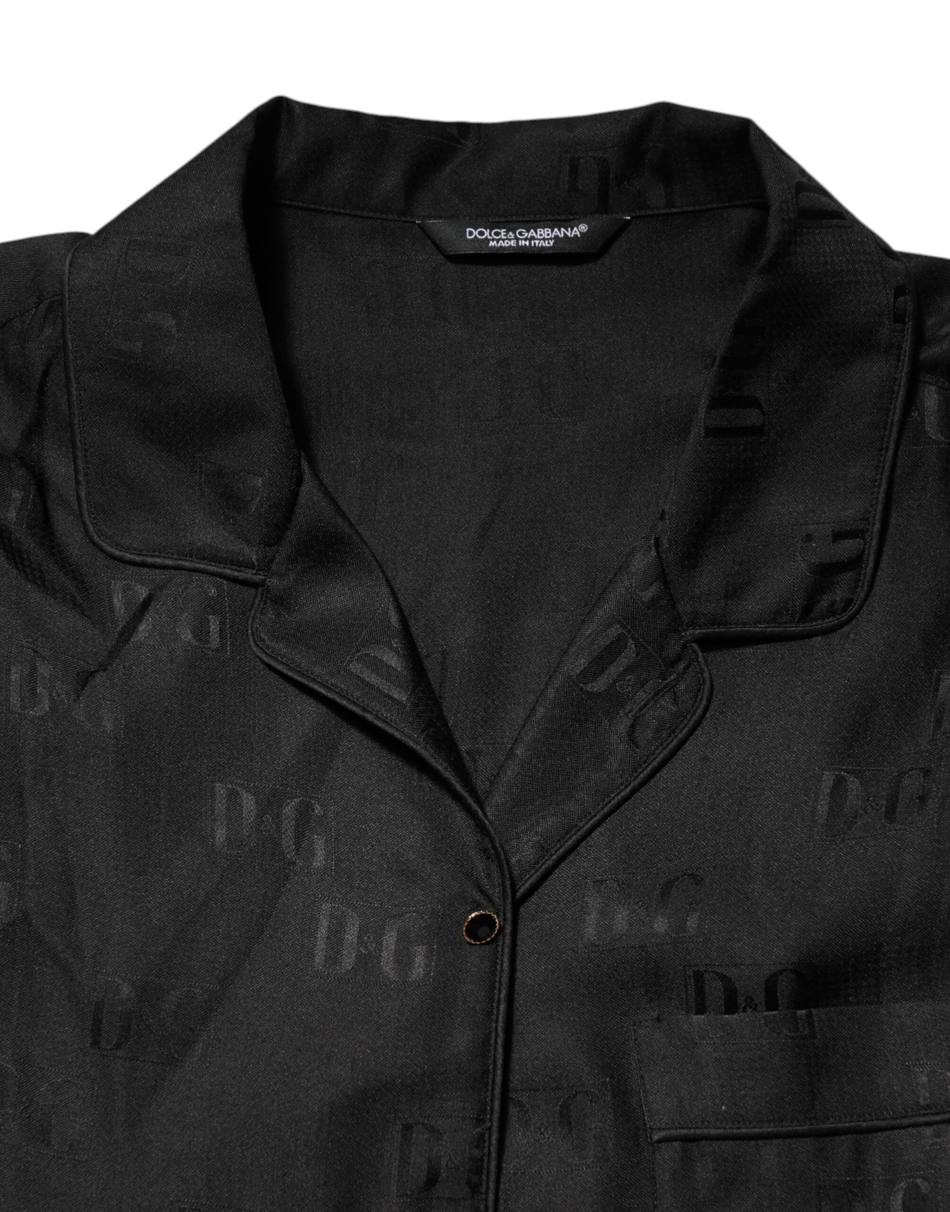 Dolce & Gabbana Black Silk DG Embroidery Long Sleeves Top