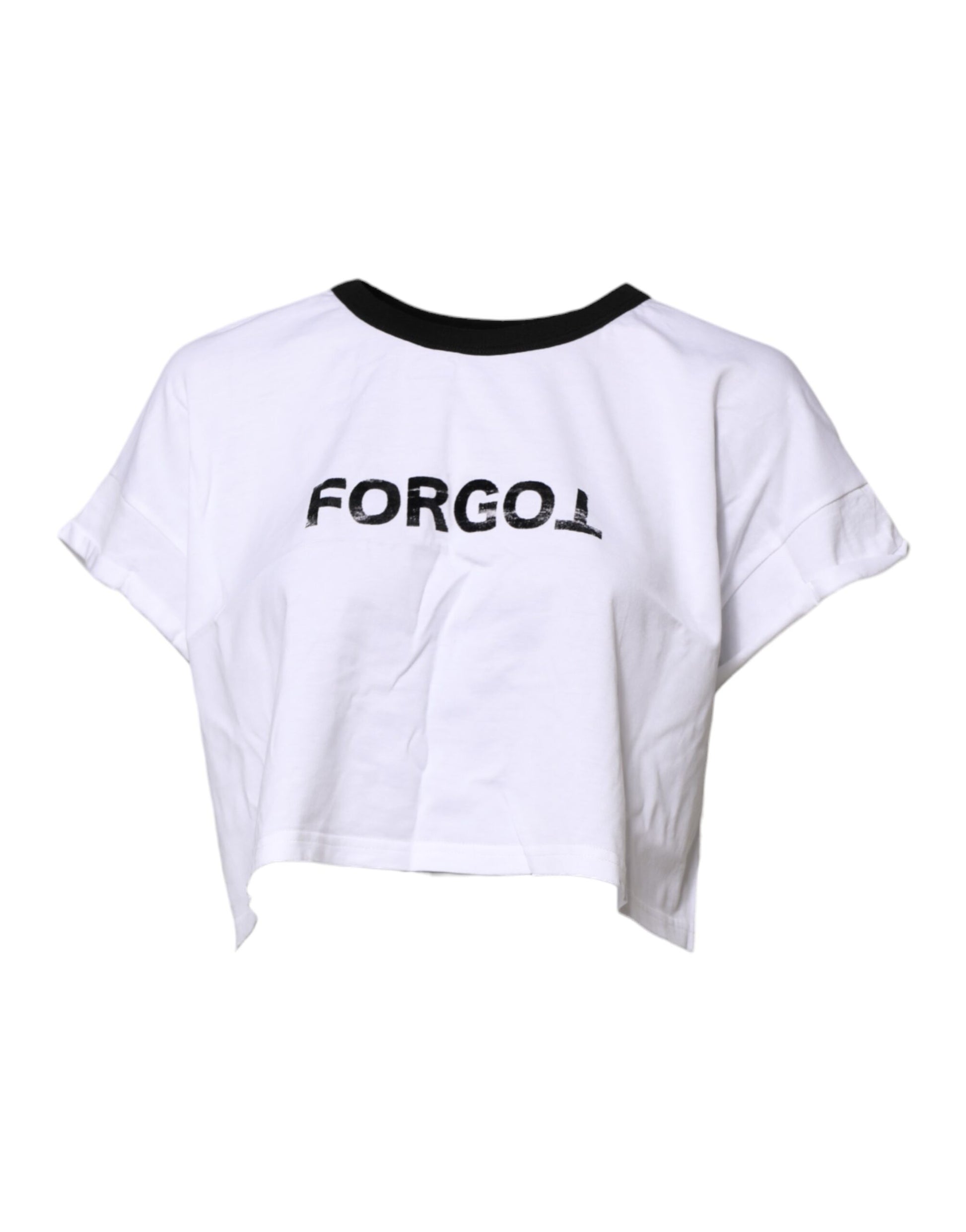 Dolce & Gabbana White Graphic Print Crew Neck Cropped T-shirt