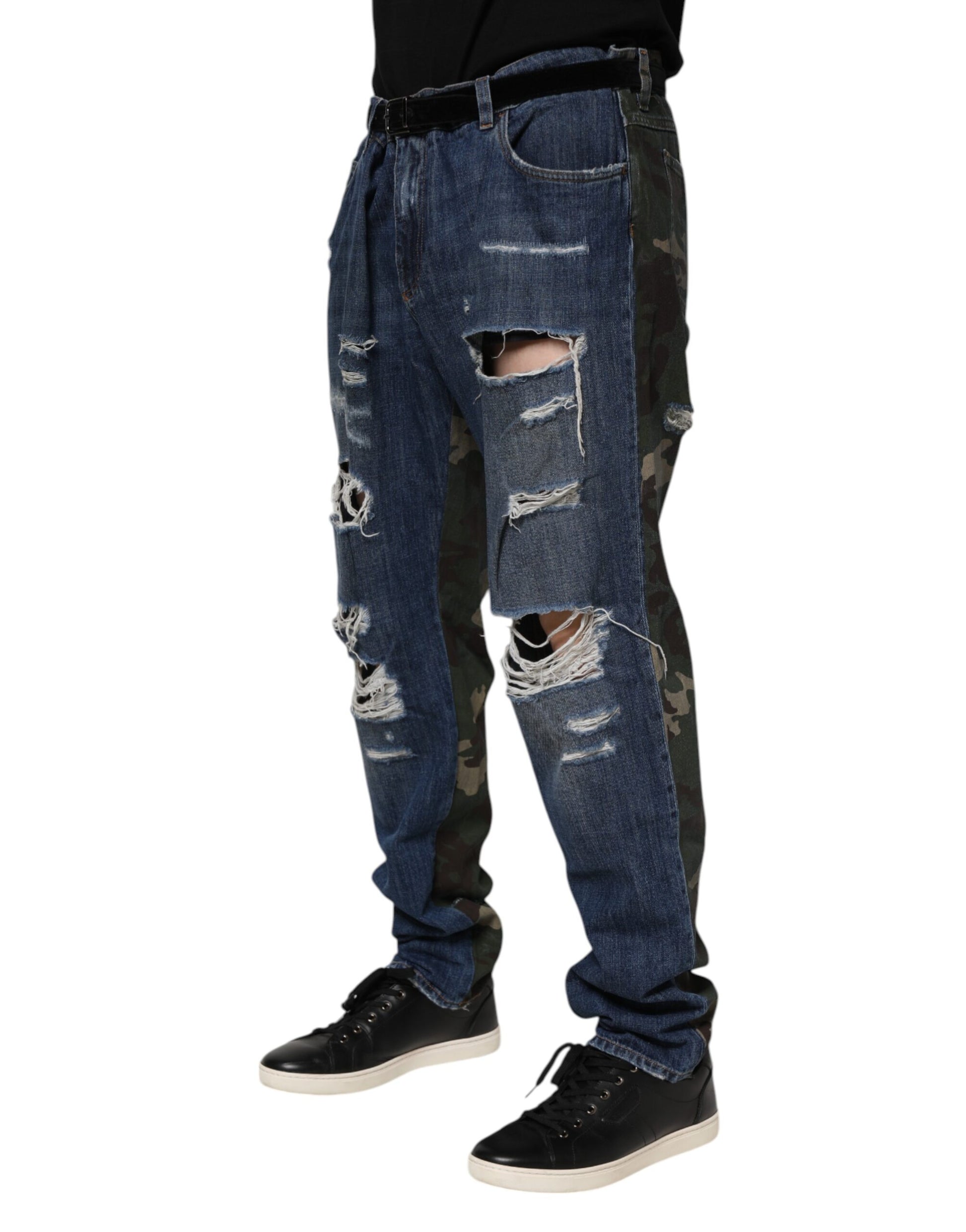 Dolce & Gabbana Blue Cotton Camouflage Denim Jeans