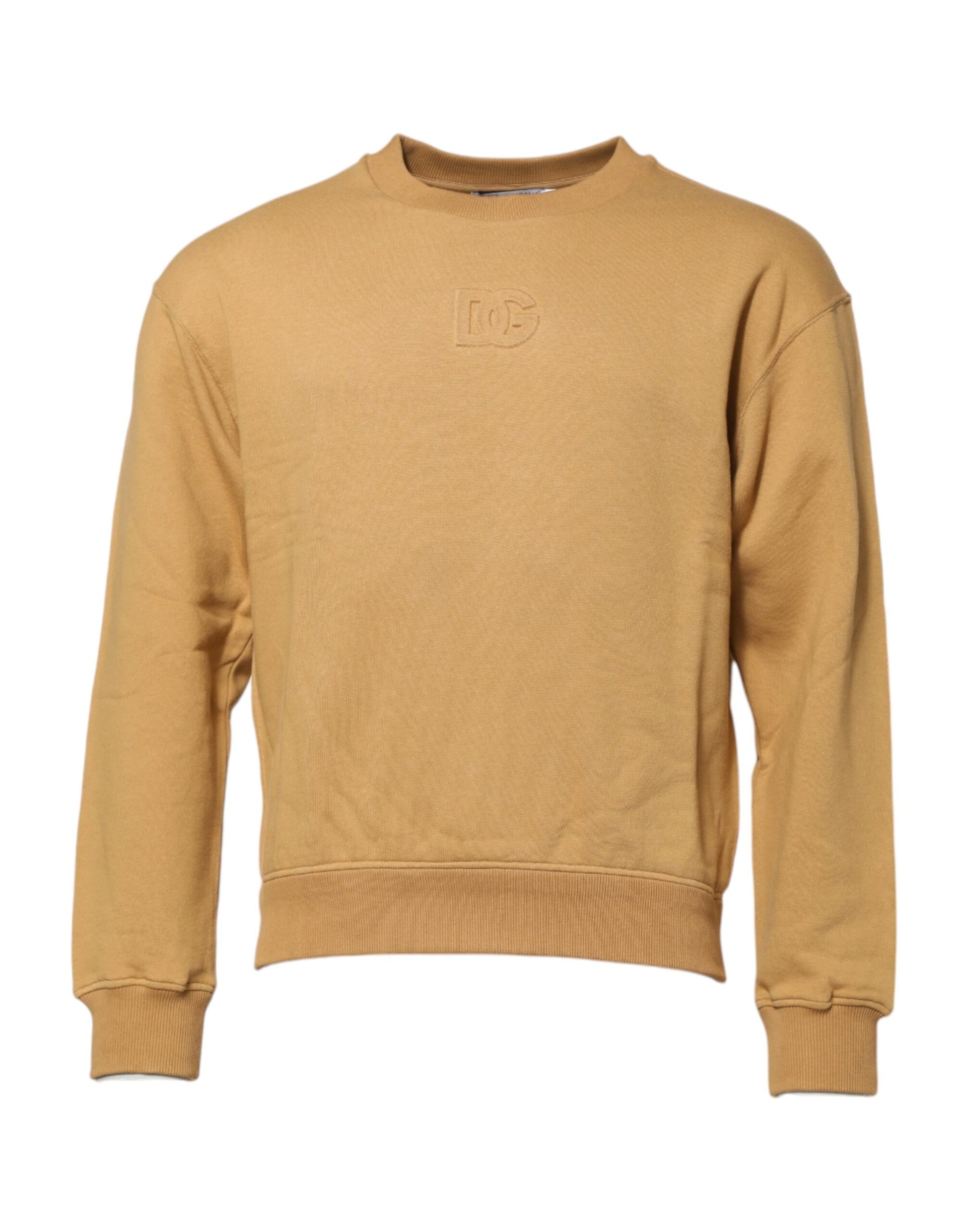 Dolce & Gabbana Mustard Cotton DG Embossed Pullover Sweater