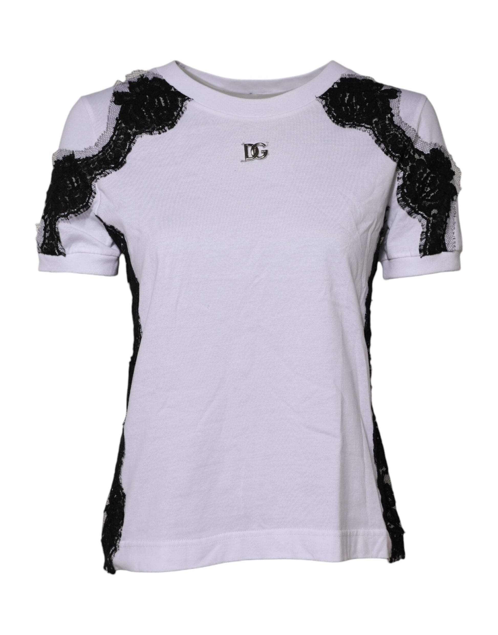 Dolce & Gabbana White Floral Lace DG Detailing Top T-shirt