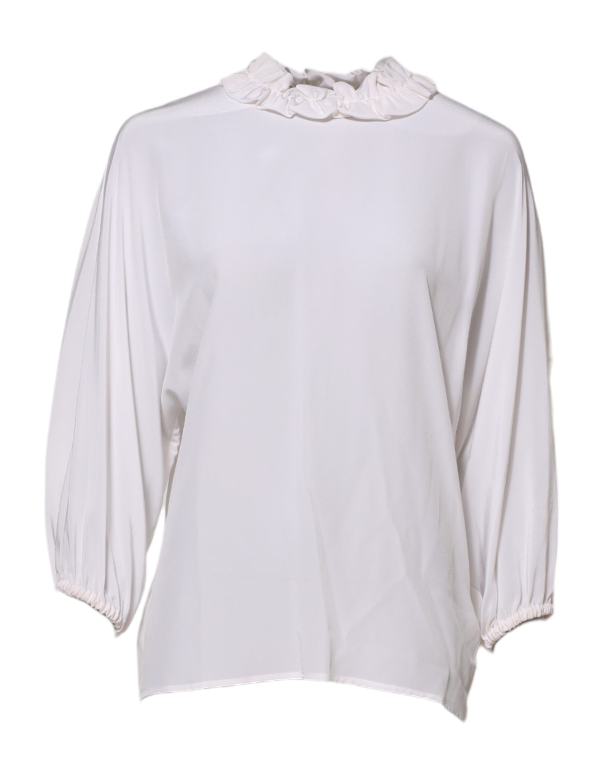 Dolce & Gabbana White Ruffled Neckline Blouse Pullover Top