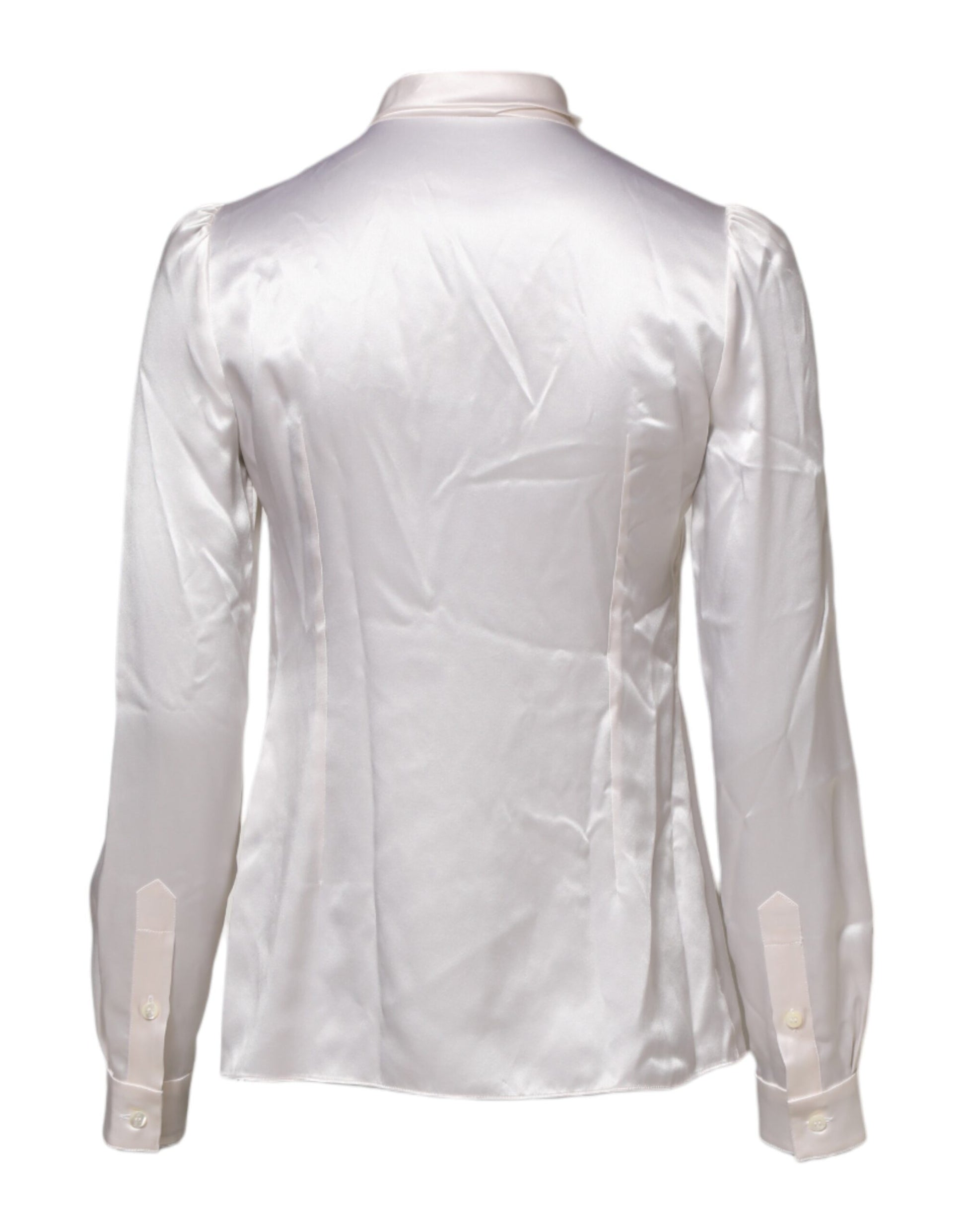 Dolce & Gabbana White Ascot Collar Long Sleeve Blouse Top