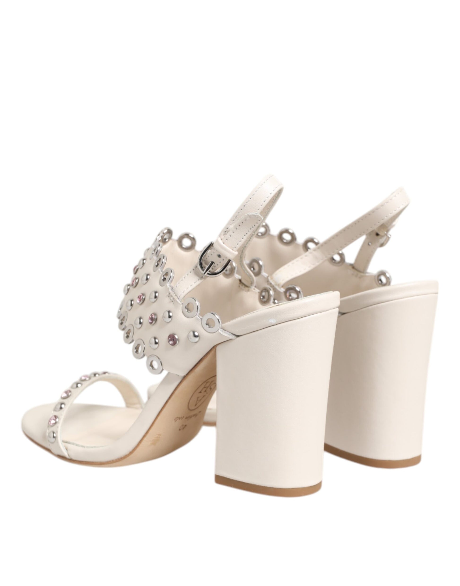 ASH White Block Heeled Studded Quarter Strap Sandals Shoes