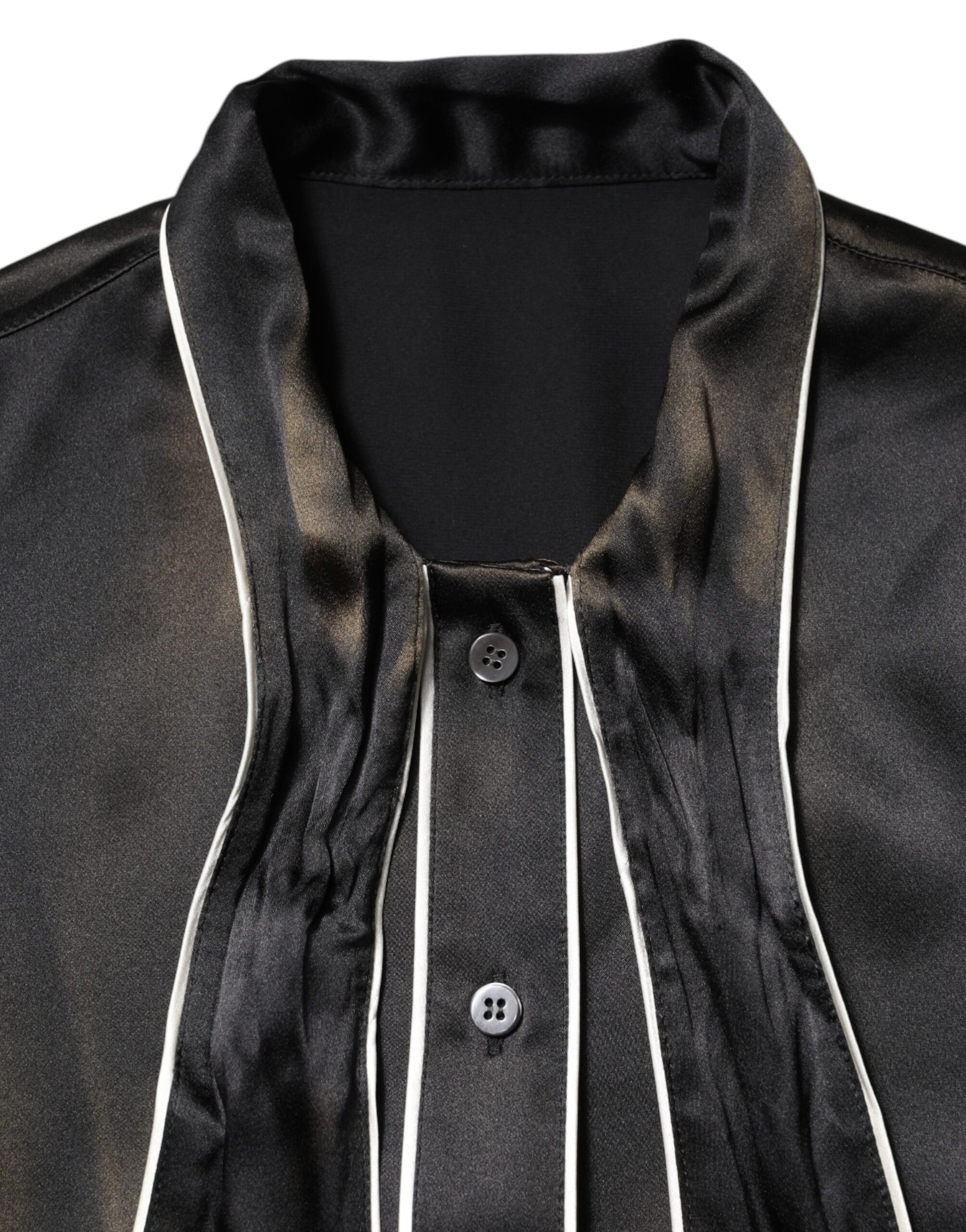 Dolce & Gabbana Black Silk Ascot Collared Button Blouse Top