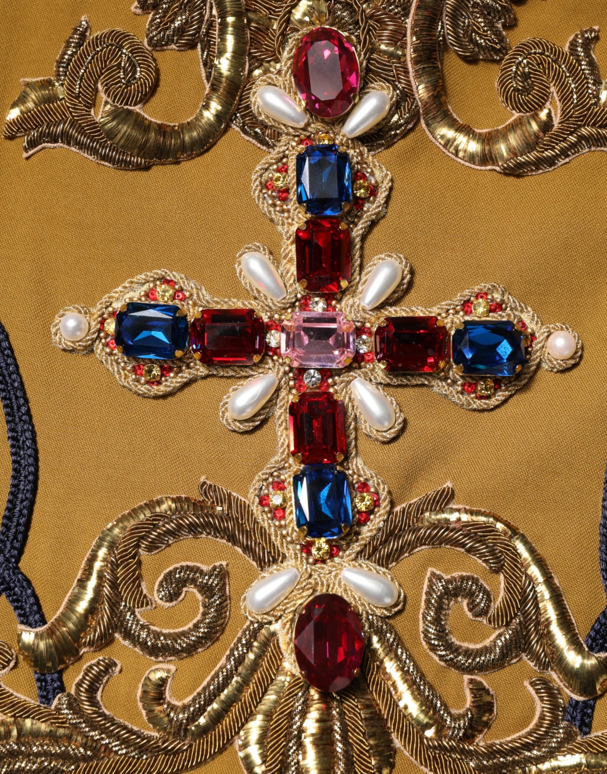 Dolce & Gabbana Yellow Crystal Cross Runway Vest Jacket Top