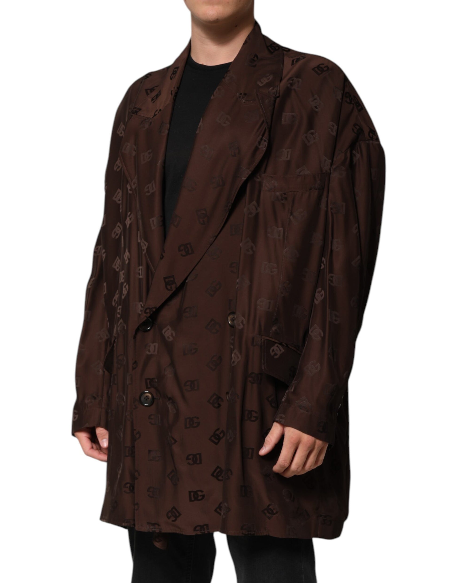 Dolce & Gabbana Brown Polyester Logo Monogram Coat Jacket
