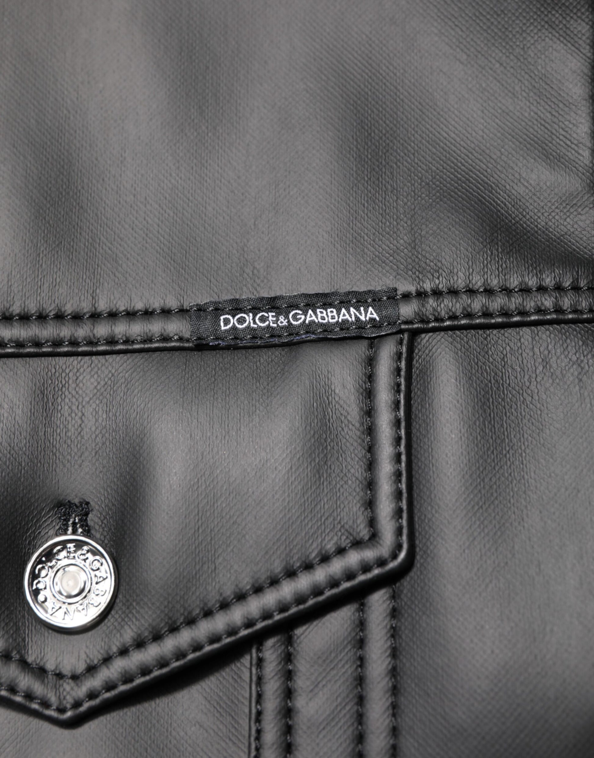 Dolce & Gabbana Black Polyester Button Down Biker Jacket