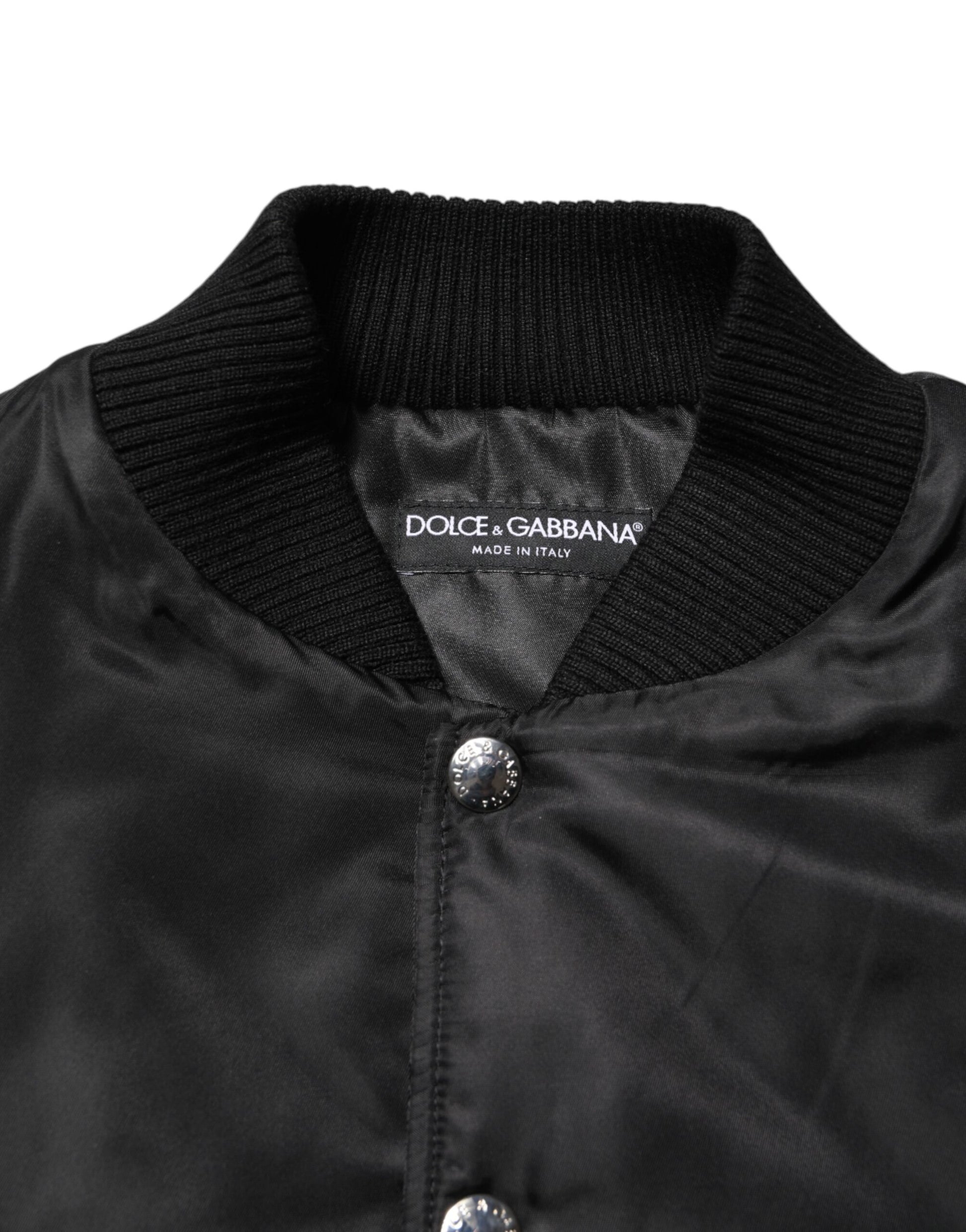 Dolce & Gabbana Black Polyester Logo Plaque Bomber Jacket