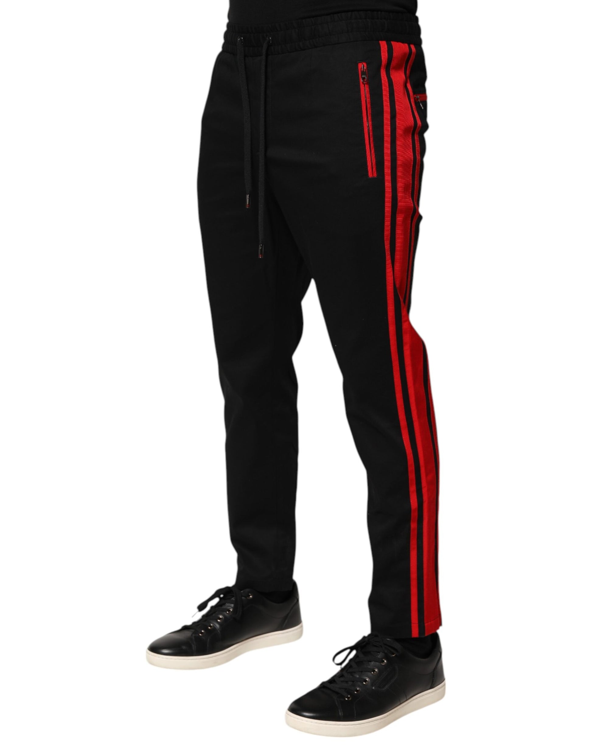 Dolce & Gabbana Red Stripe Cotton Logo Jogger Sweatpants Pants
