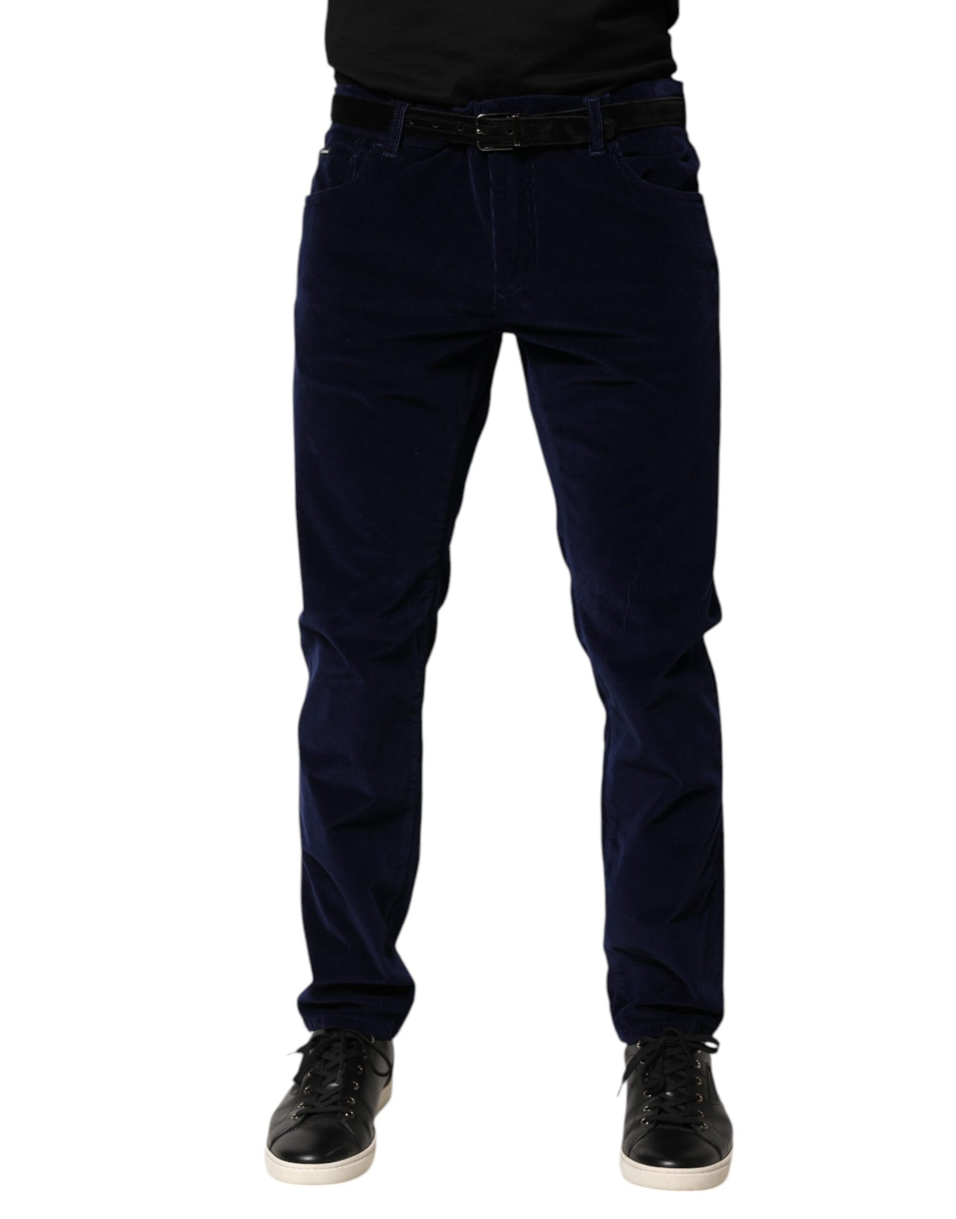 Dolce & Gabbana Navy Blue Cotton Tapered Formal Trouser Pants