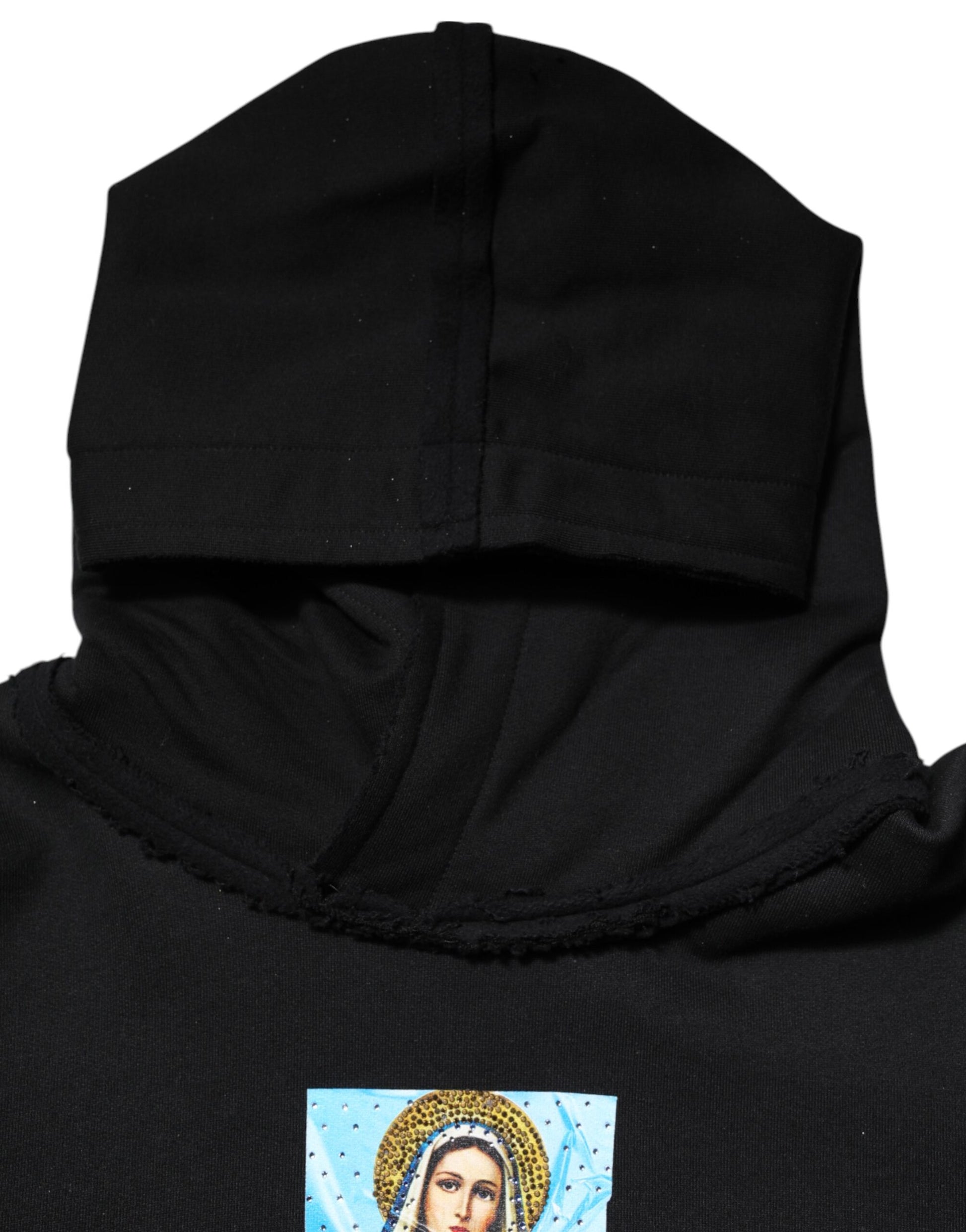 Dolce & Gabbana Black Printed Hoodie Crystal Embellished Jacket