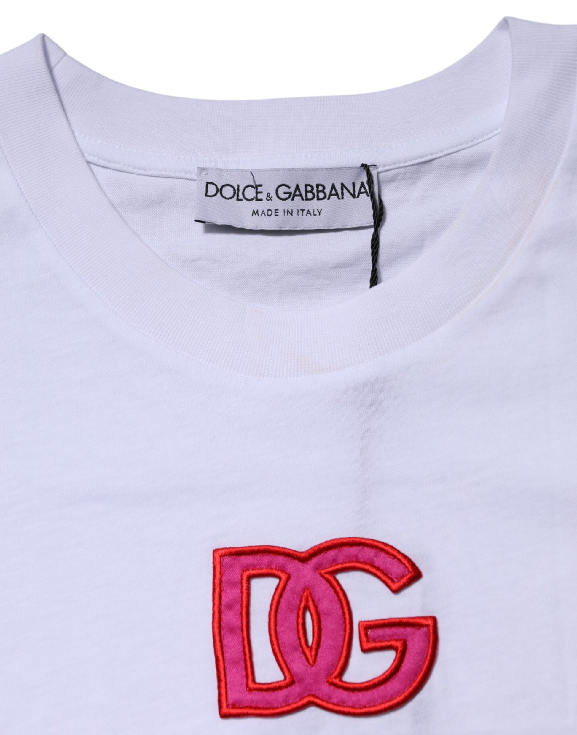 Dolce & Gabbana White Cotton DG Logo Embroidery Top T-shirt