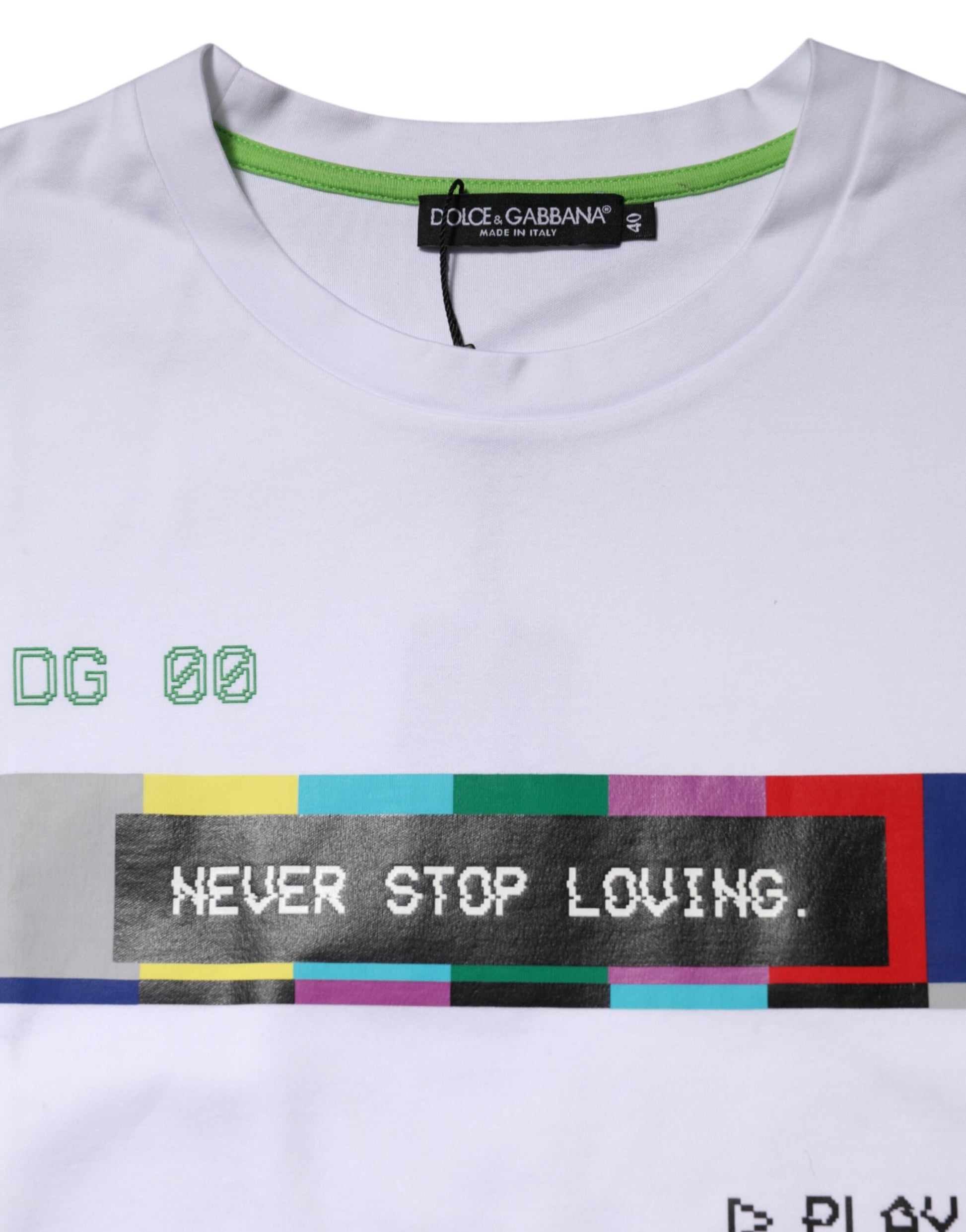 Dolce & Gabbana White Cotton Printed Short Sleeves T-shirt