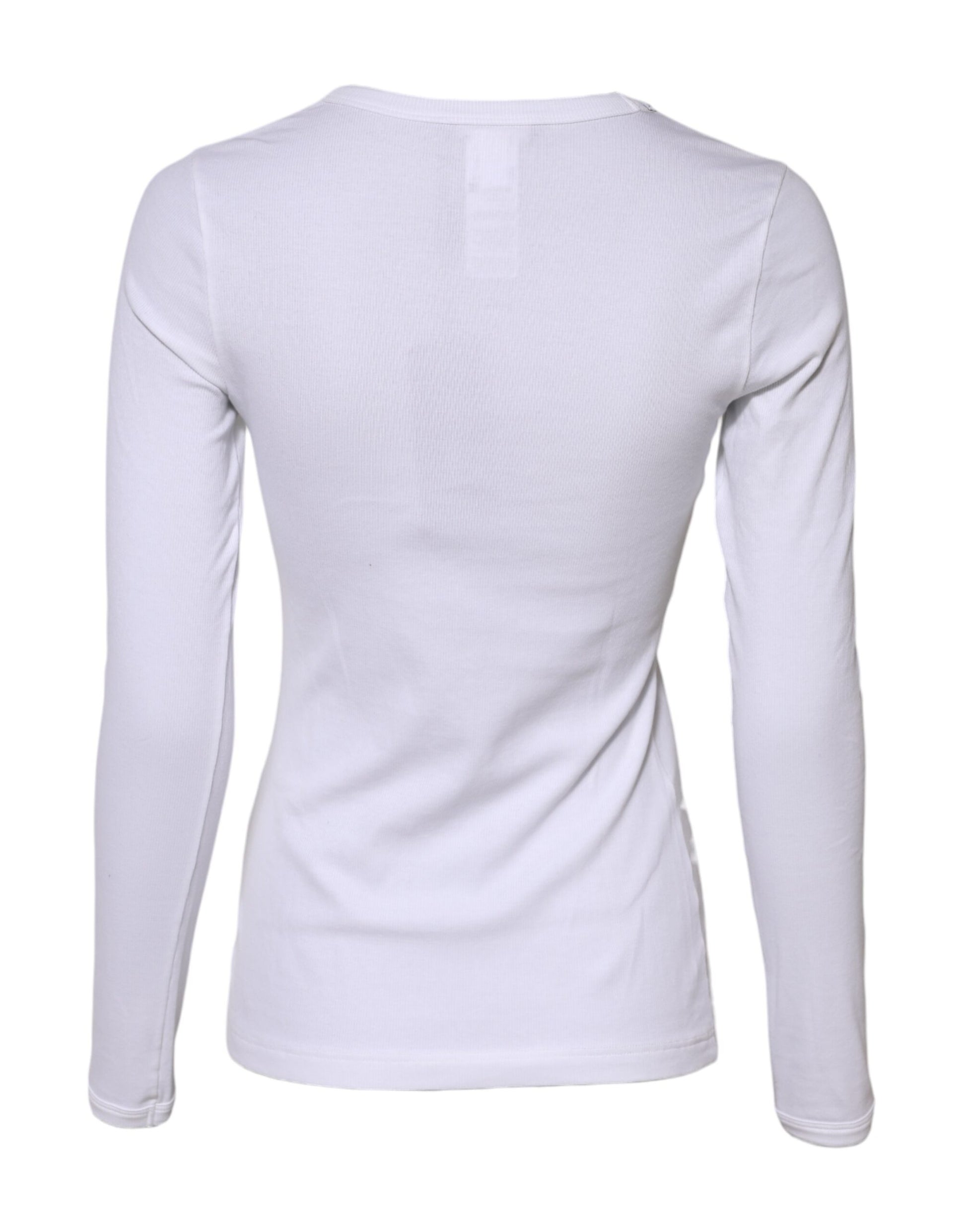 Dolce & Gabbana White Cotton Knit Round Neck Long Sleeves T-shirt
