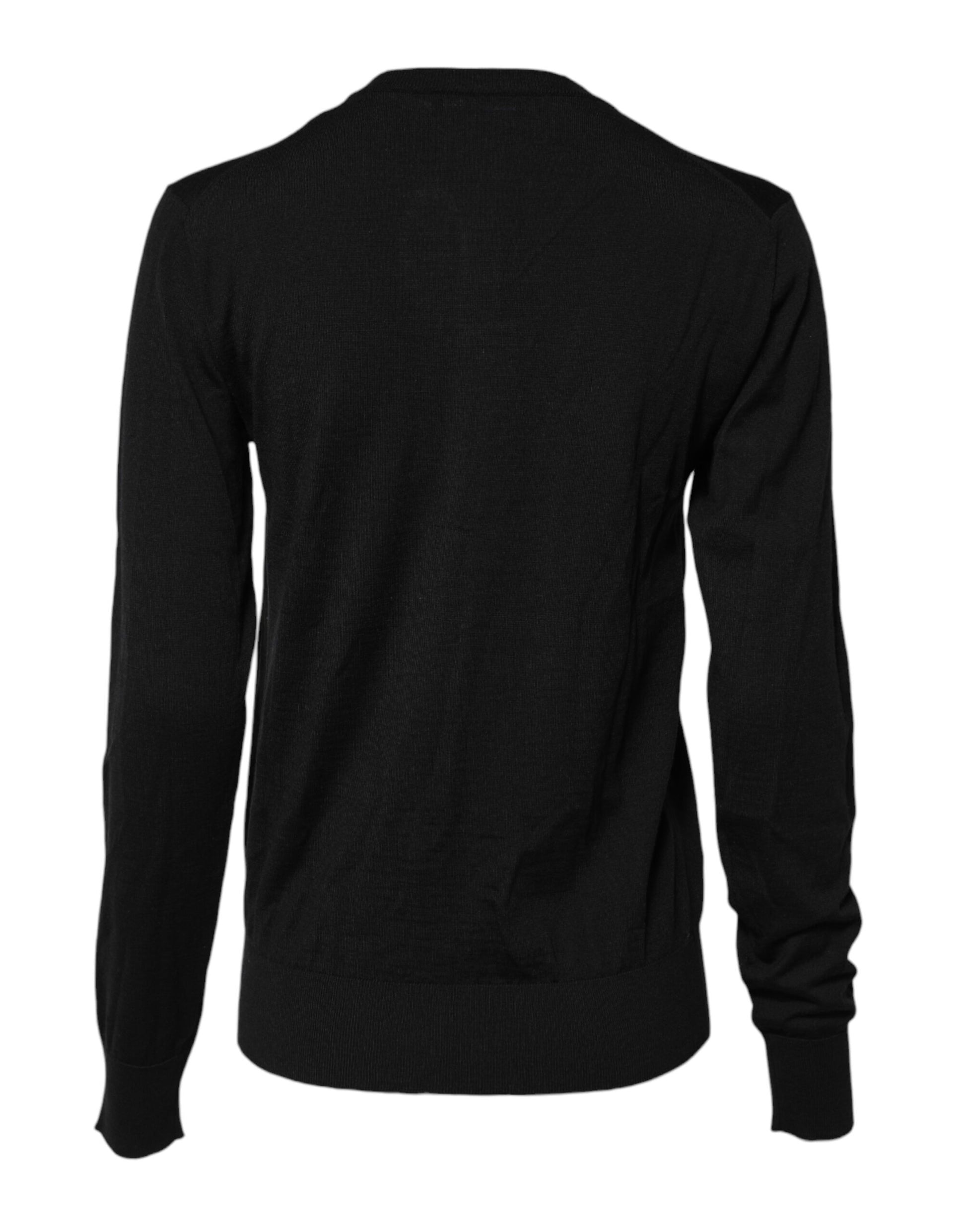 Dolce & Gabbana Black Wool Knit Round Neck Cardigan Sweater
